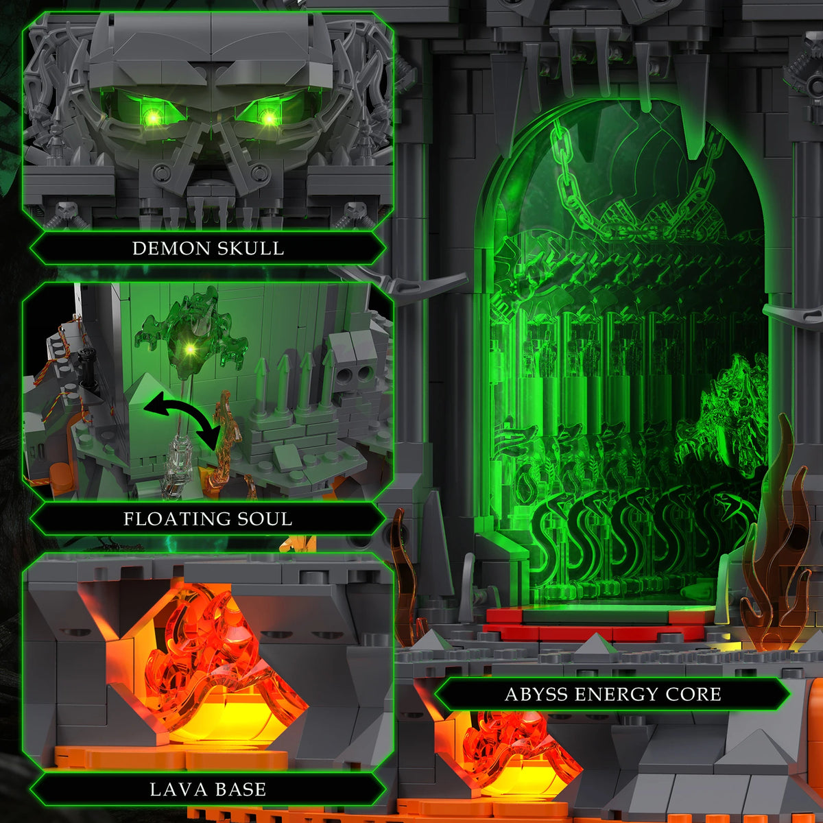 JMBricklayer 1144-piece Dark Portal LED light-up building blocks set with Gothic Skull Gate by S And B Enterprise