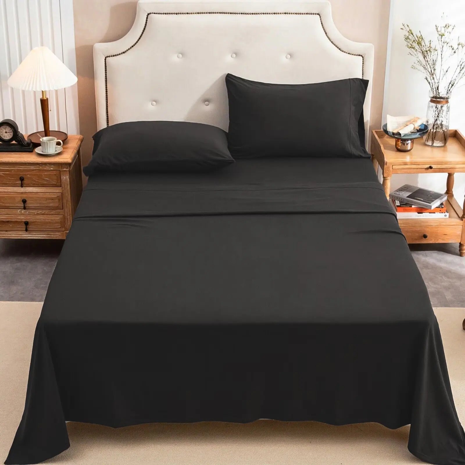 4-Piece 100% Cotton Jersey Knit Sheet Set – Ultra Soft & Breathable Bedding Set with Deep Pocket Fitted Sheet, Flat Sheet & 2 Pillowcases（Without Core） – Wrinkle Free, Machine Washable, Secure Fit & Cozy Comfort for A by S And B Enterprise
