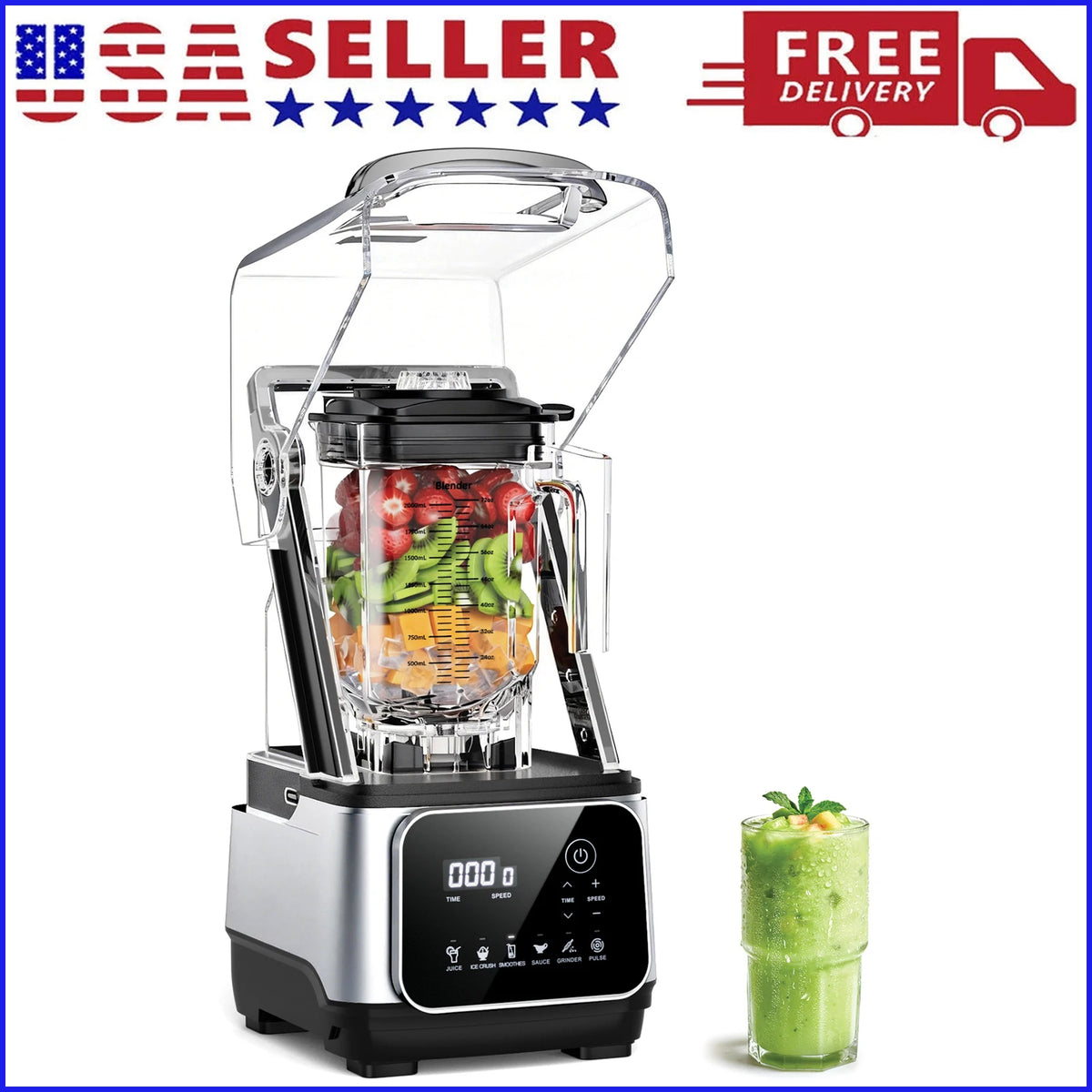 68oz commercial blender with quiet shield by S And B Enterprise, 2200W 6-in-1 countertop appliance