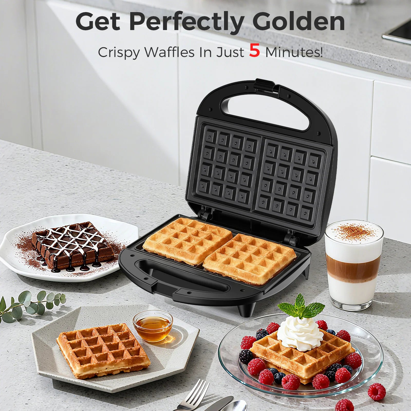 Waffle Maker, 2 Slice Non-Stick Waffle Iron, Belgian Waffle Machine with Indicator Lights, PFOA Free, Perfect for Breakfast and Snacks, 750W by S And B Enterprise