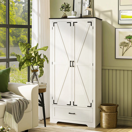 Farmhouse Kitchen Pantry Cabinet Wooden Storage With Drawers And Shelves by S And B Enterprise
