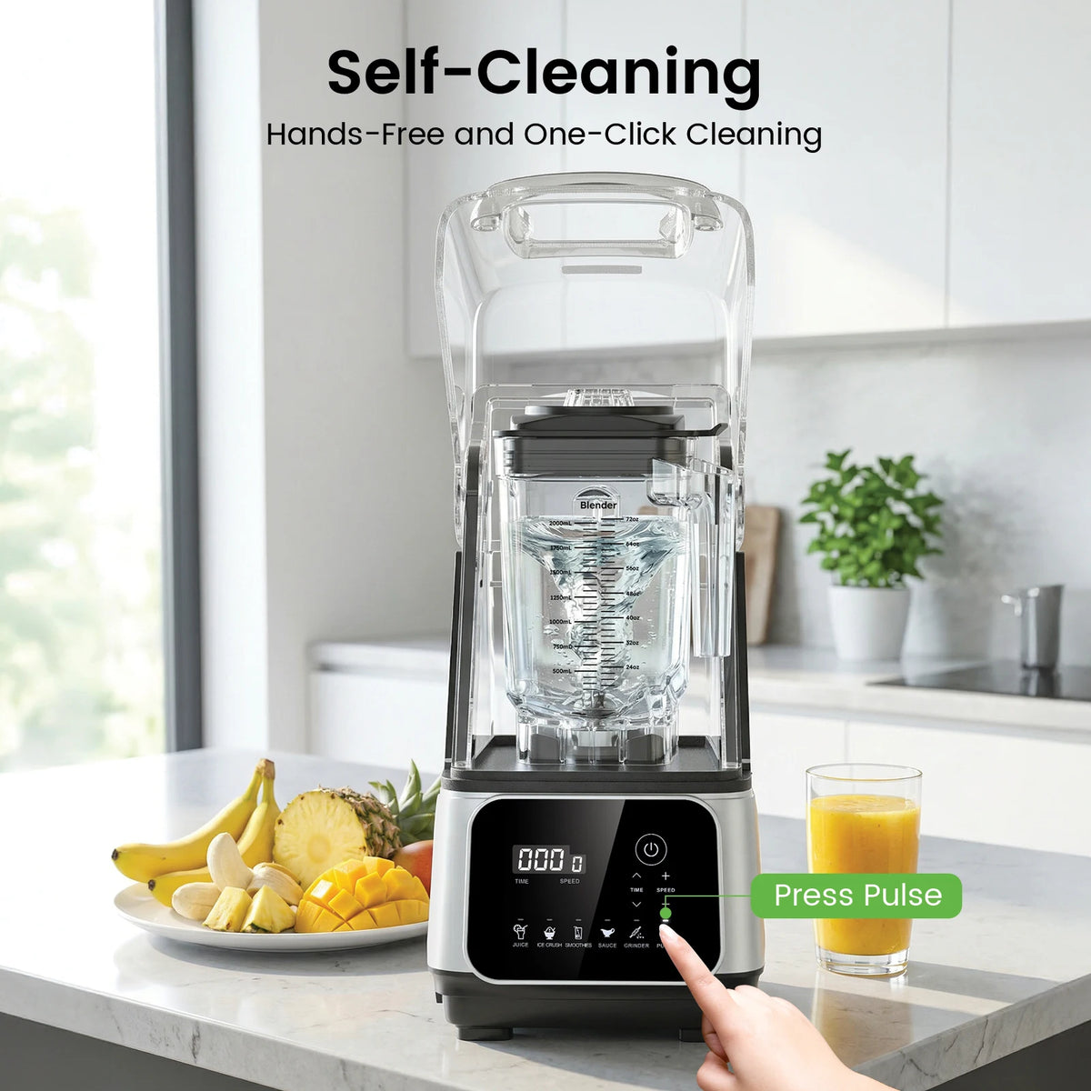 68oz commercial blender with Quiet Shield by S And B Enterprise, 2200W, 6‑in‑1 countertop food processor