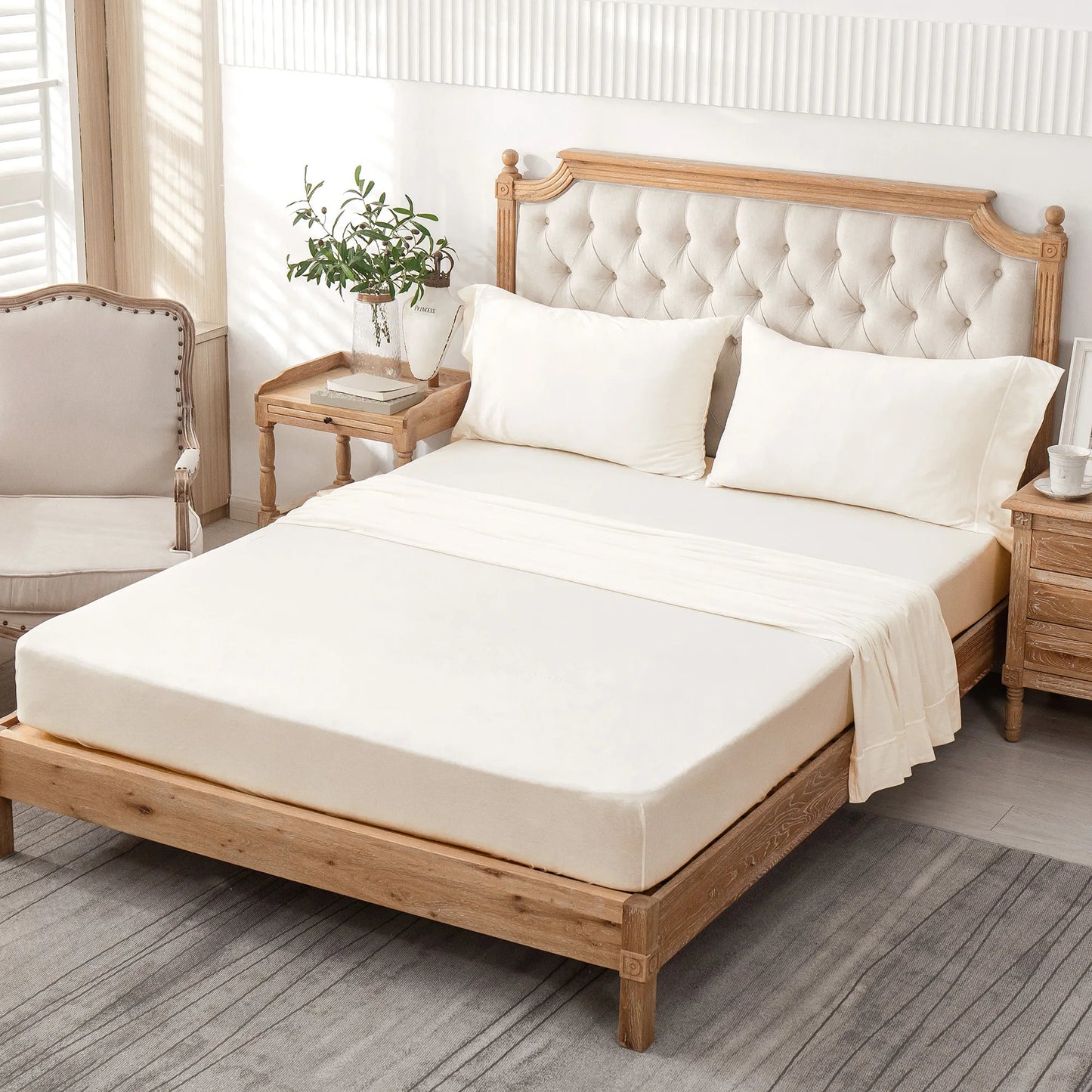 4-Piece 100% Cotton Jersey Knit Sheet Set – Ultra Soft & Breathable Bedding Set with Deep Pocket Fitted Sheet, Flat Sheet & 2 Pillowcases（Without Core） – Wrinkle Free, Machine Washable, Secure Fit & Cozy Comfort for A by S And B Enterprise
