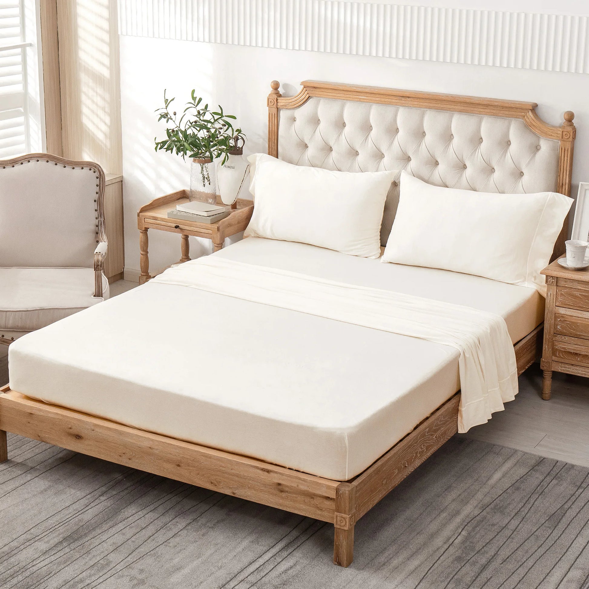 4-Piece 100% Cotton Jersey Knit Sheet Set – Ultra Soft & Breathable Bedding Set with Deep Pocket Fitted Sheet, Flat Sheet & 2 Pillowcases（Without Core） – Wrinkle Free, Machine Washable, Secure Fit & Cozy Comfort for A by S And B Enterprise
