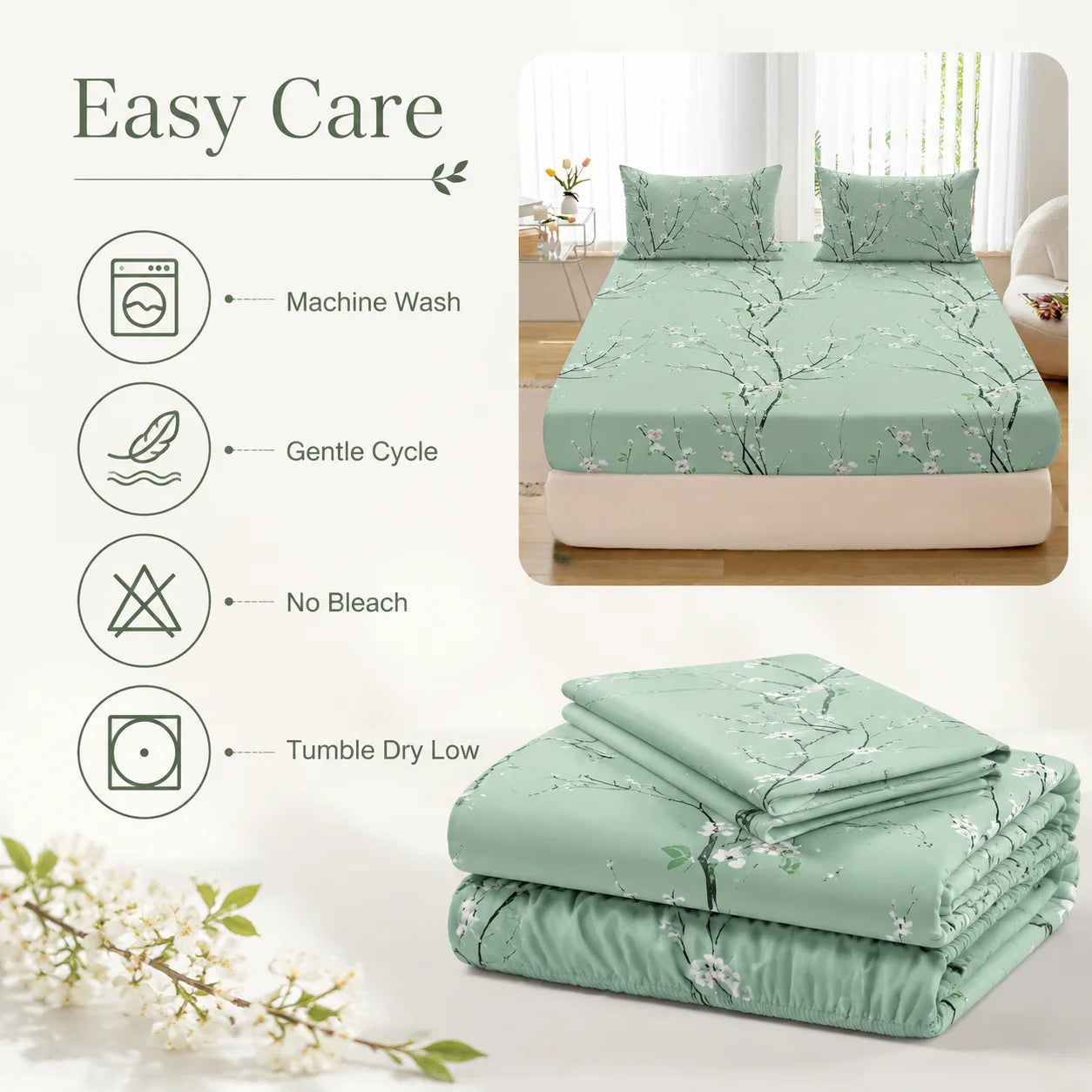 Floral Printed Fitted Sheet Set With 2 Pillowcases Deep Pocket by S And B Enterprise