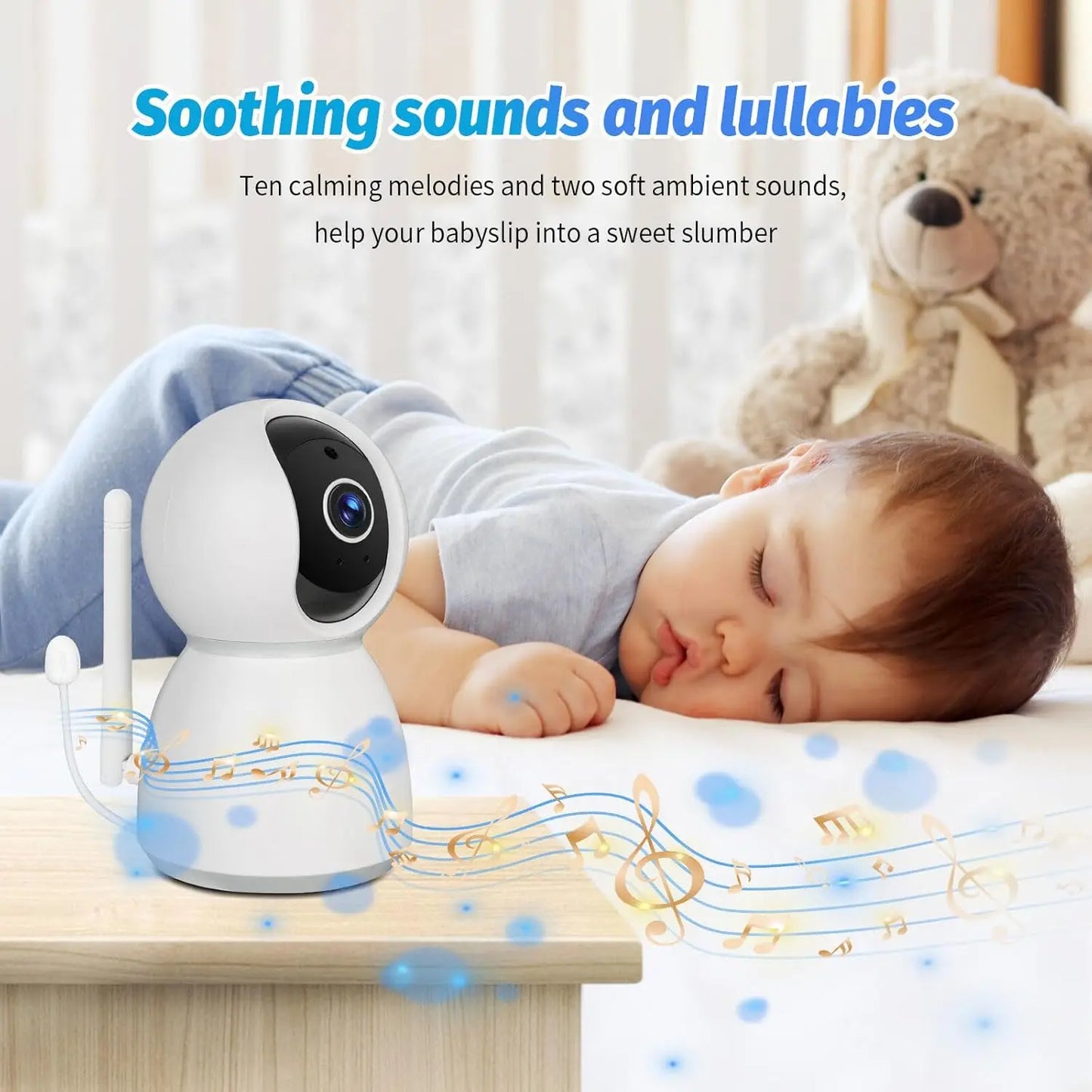 BM505 Baby Monitor Camera with Audio 5-Inch Screen 28 Hours Battery Life Night Vision 2-Way Talk Lullabies Nanny Security Cam