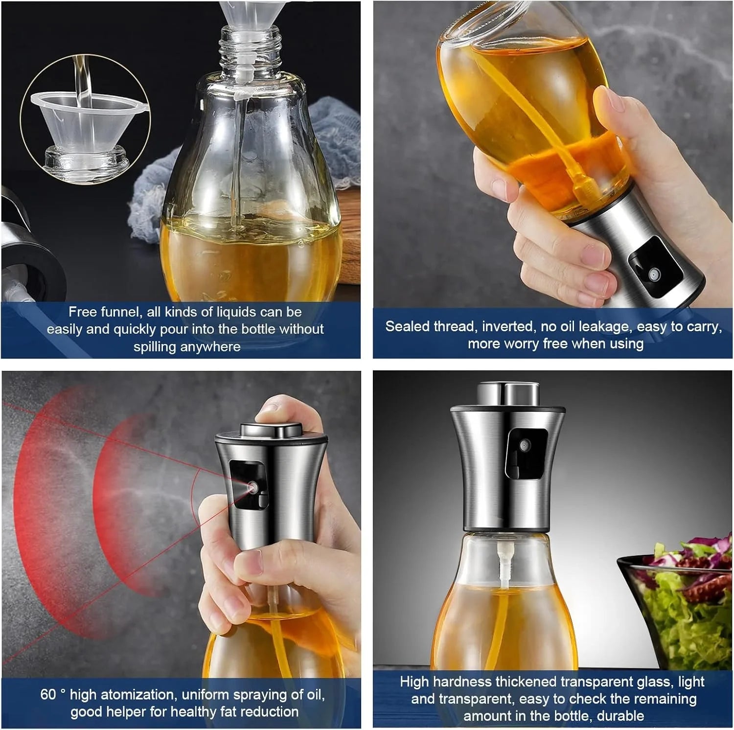 Oil Sprayer For Cooking 200ML Olive Oil Fine Mist Spray Bottle Stainless Steel Dispenser For Air Fryer Salad Baking by S And B Enterprise