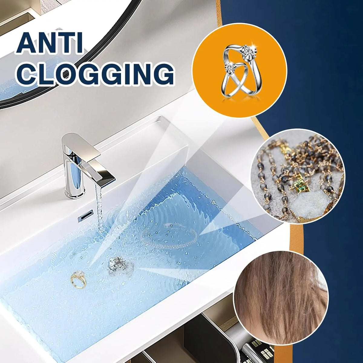 Bathroom sink drain strainer with pop-up stopper and removable stainless steel hair catcher in chrome finish.