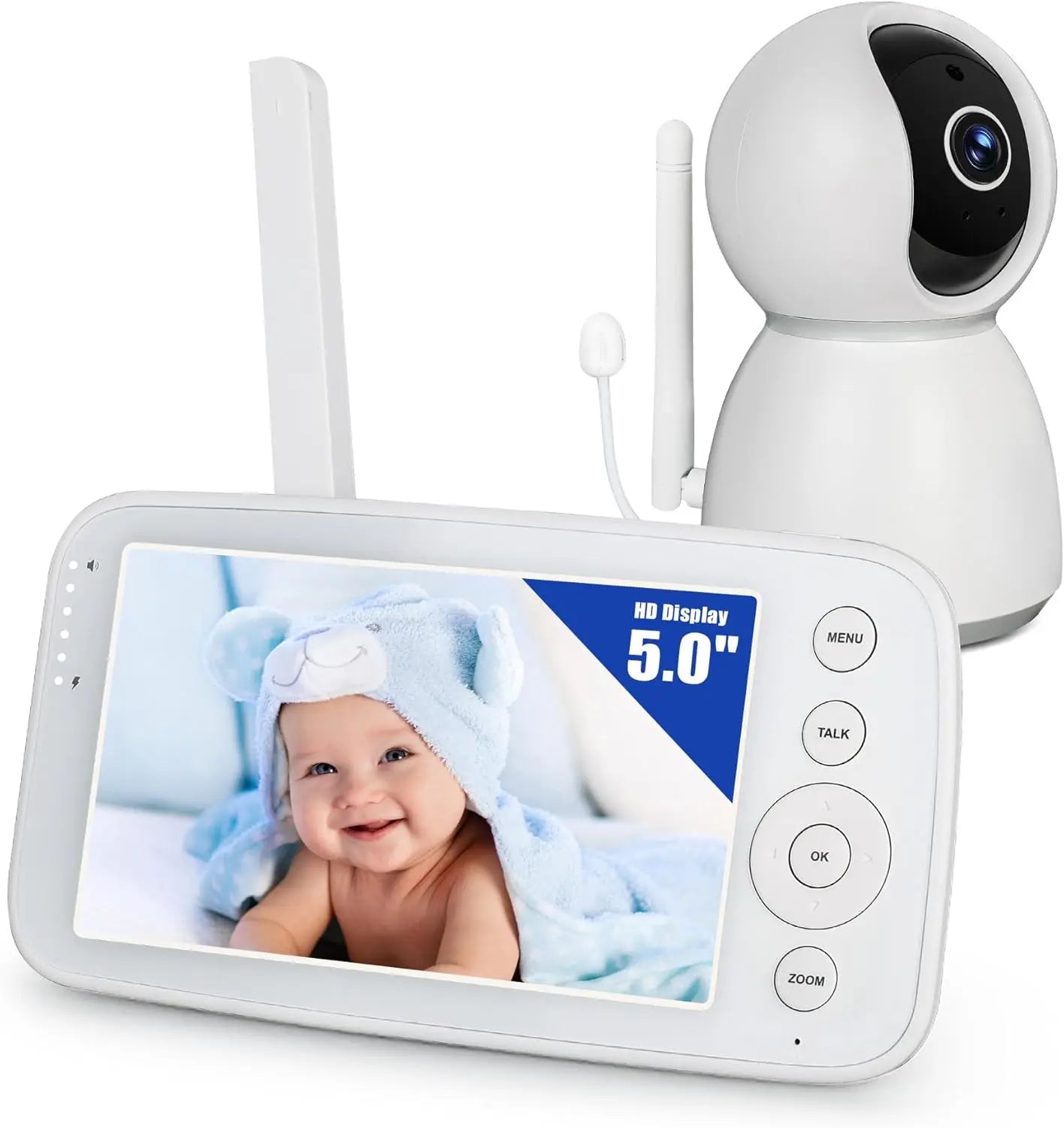 BM505 Baby Monitor Camera with Audio 5-Inch Screen 28 Hours Battery Life Night Vision 2-Way Talk Lullabies Nanny Security Cam
