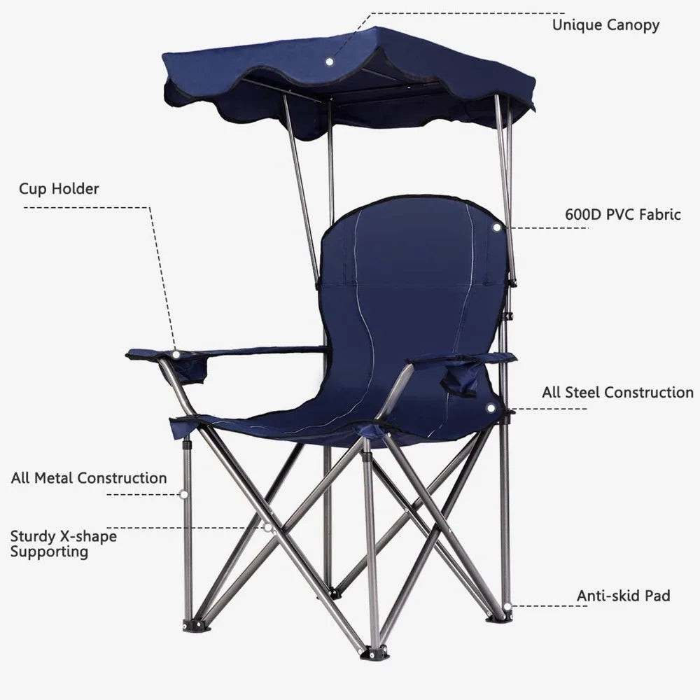 Folding Canopy Camping Chair Portable Beach Chair With Carrying Bag