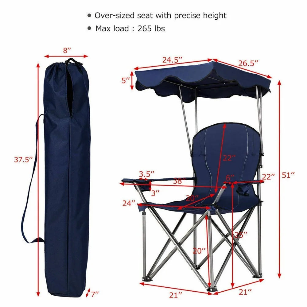Folding Canopy Camping Chair Portable Beach Chair With Carrying Bag