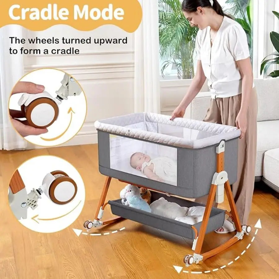 Foldable 3in1 Baby Bassinet Bedside Sleeper with Wheels
