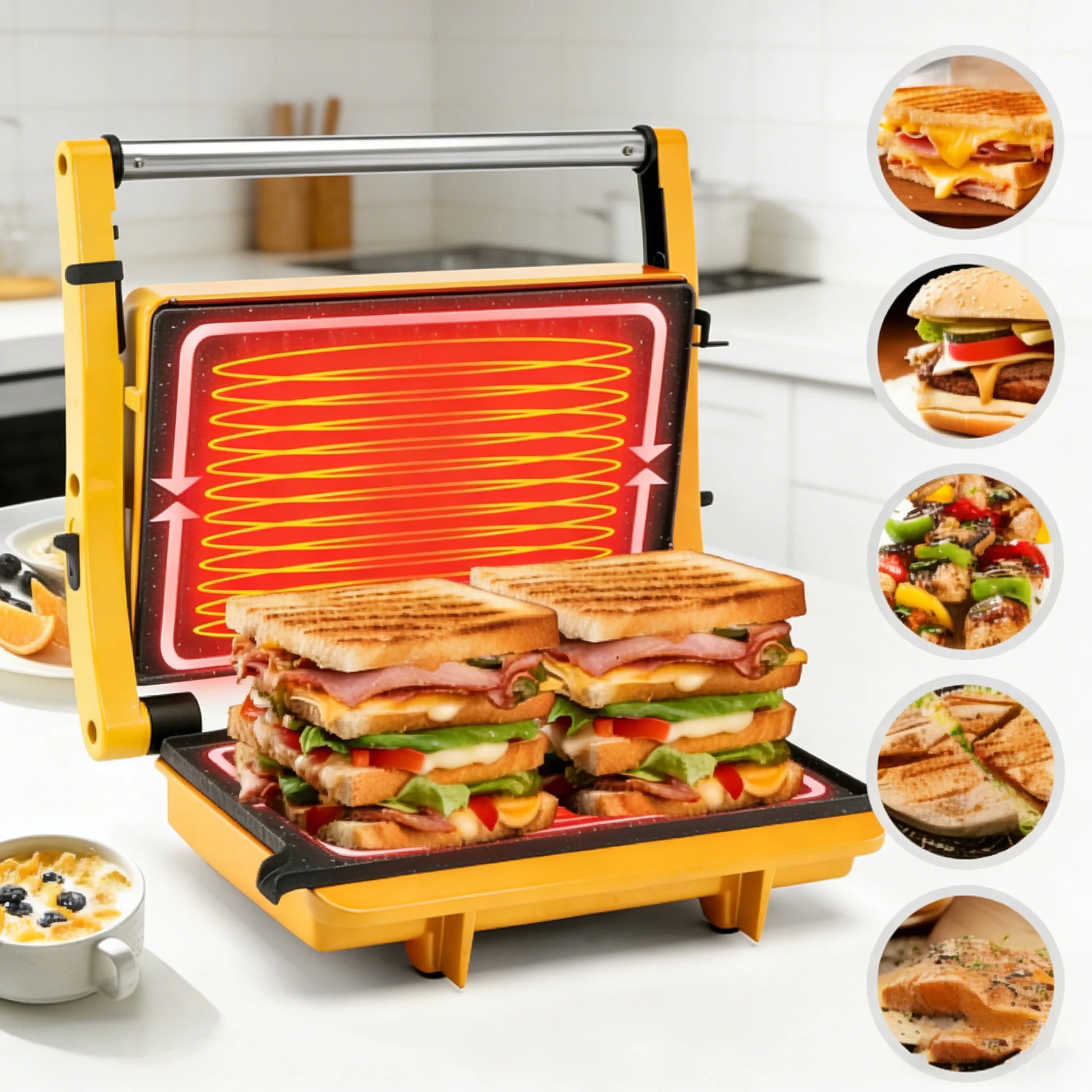 Suslas Cooking 1000W Panini Press Grill Nonstick Plates 2 Slice by S And B Enterprise