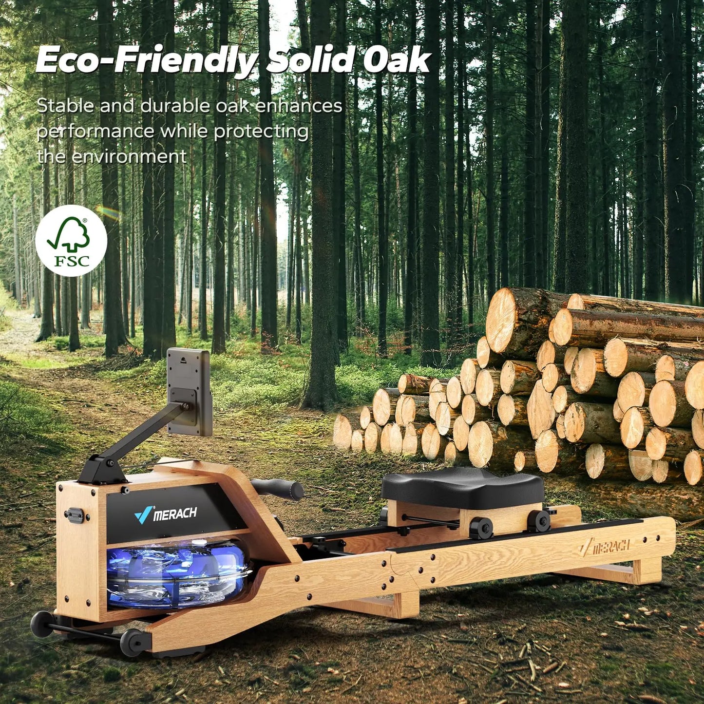 MERACH Water Rowing Machine Oak Wood Rower With App