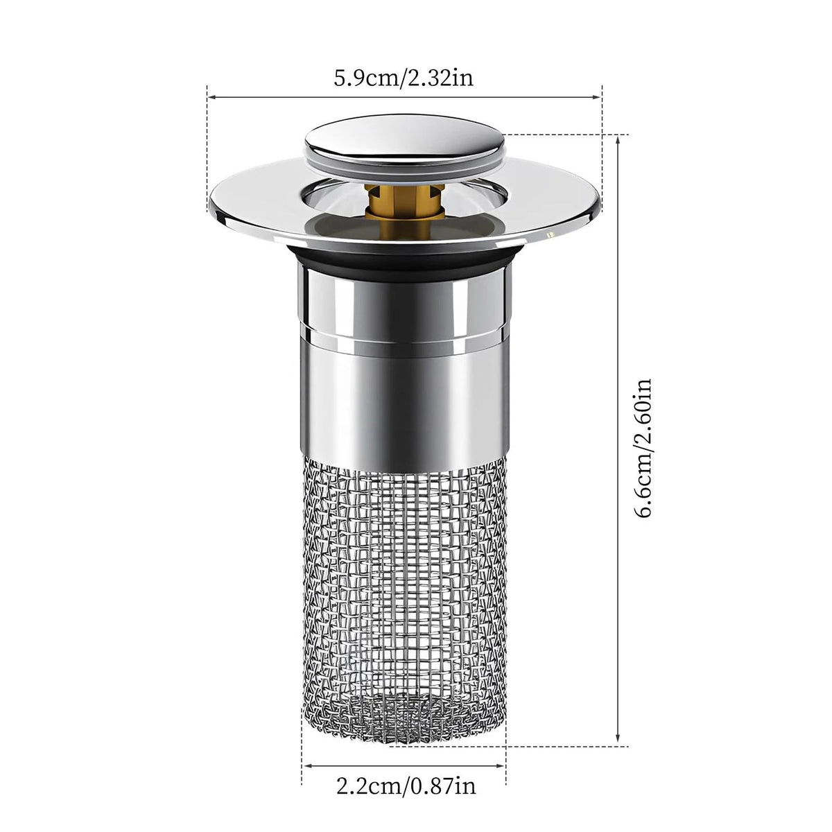 Bathroom sink drain strainer with removable stainless steel hair catcher and pop-up stopper from S And B Enterprise