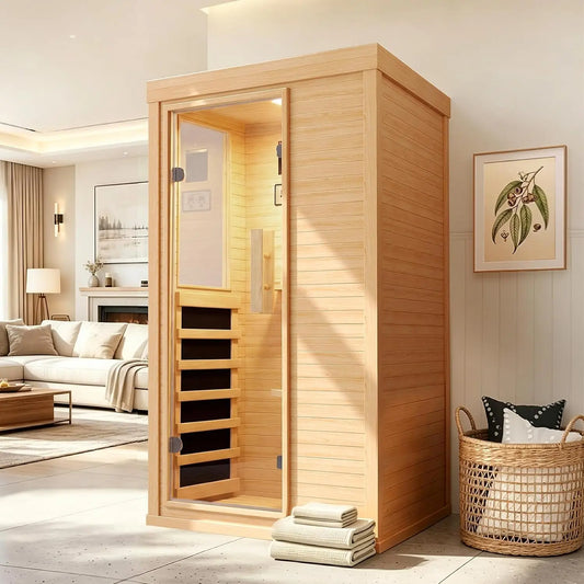 Nordivale 1 Person Wood Infrared Sauna, Canadian Hemlock Traditional Dry Spa Room with Bluetooth & Control Panel, Low EMF Indoor Sauna Cabin (32.67"x27.55"x59.44") by S And B Enterprise