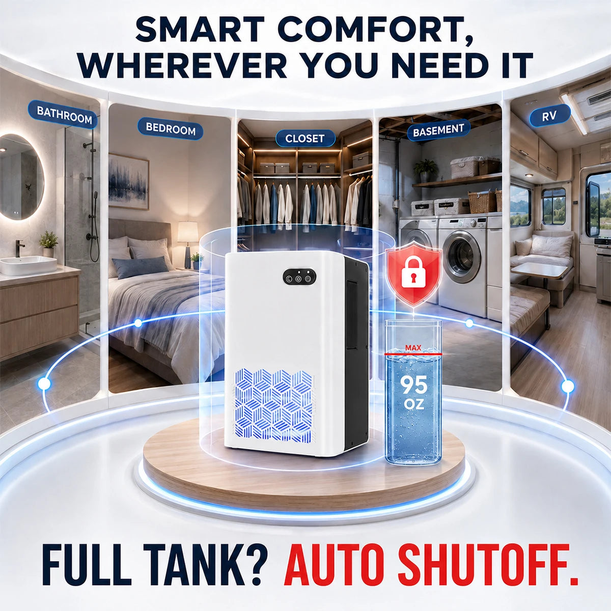 S And B Enterprise white portable dehumidifier with 95 oz tank and auto shutoff