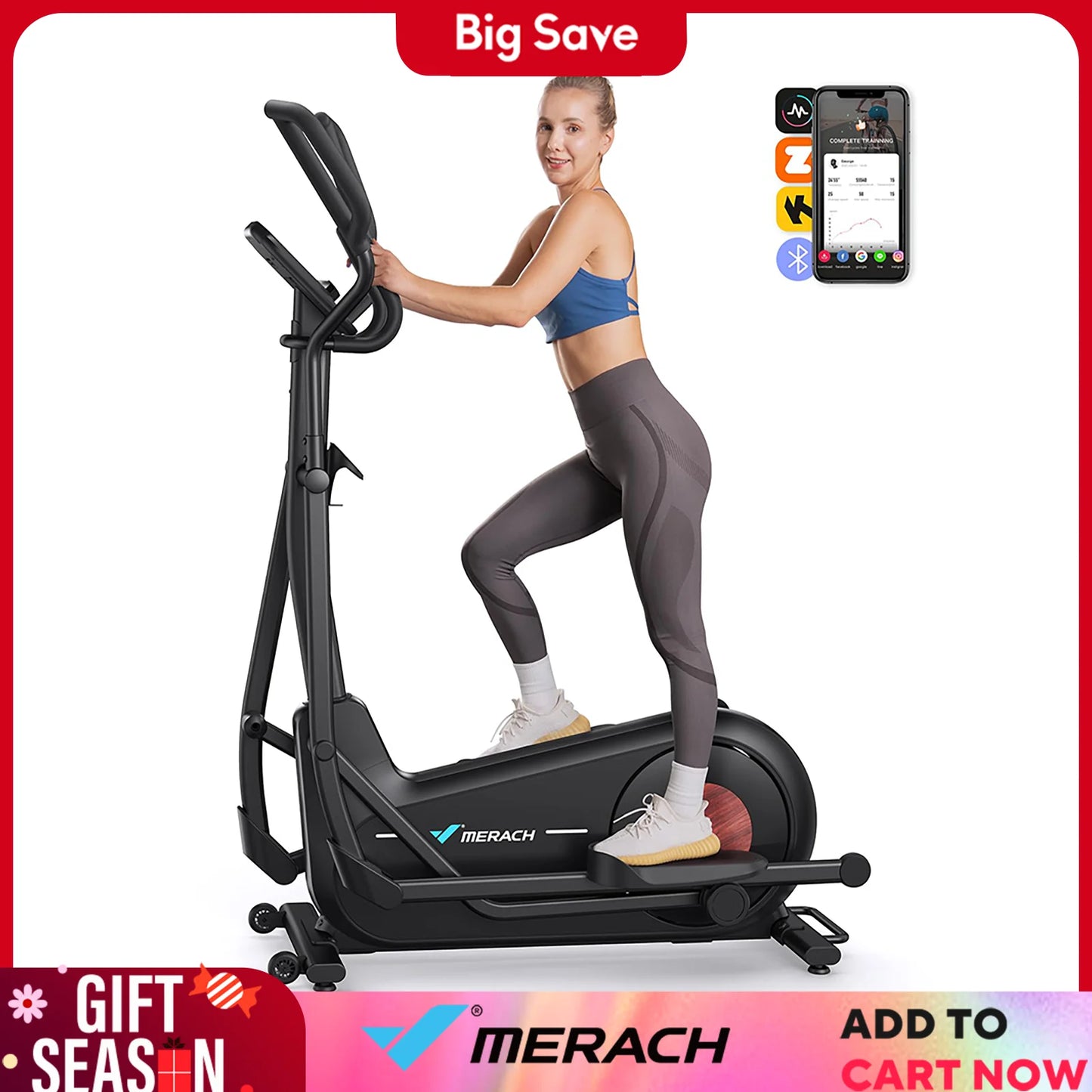 MERACH Elliptical Exercise Machine Magnetic Drive 8 Resistance Levels