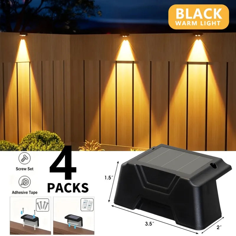 Solar Fence Lamp Outdoor Waterproof LED 7-Mode 4-Pack