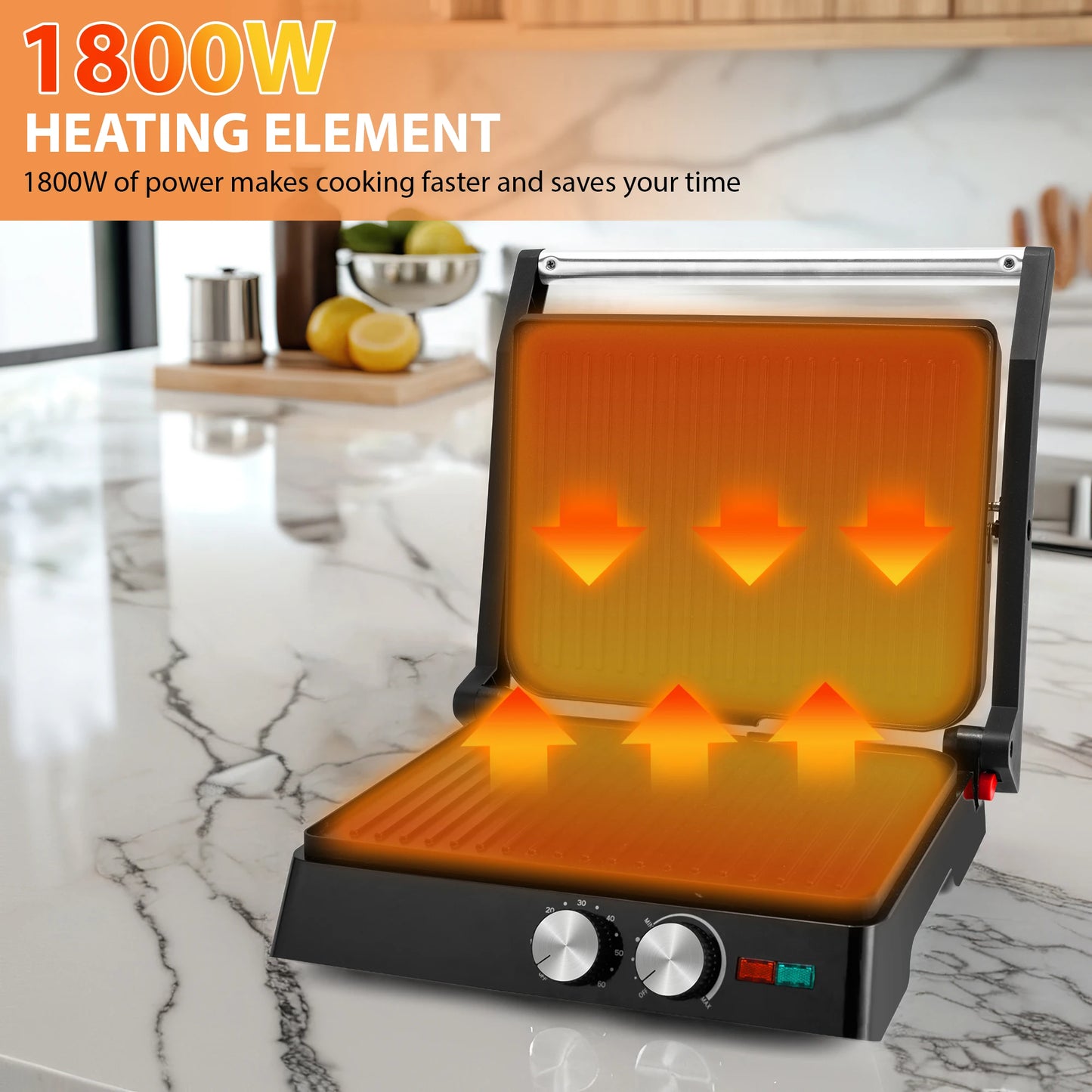 Suslas 1800W Electric Panini Grill And Sandwich Maker