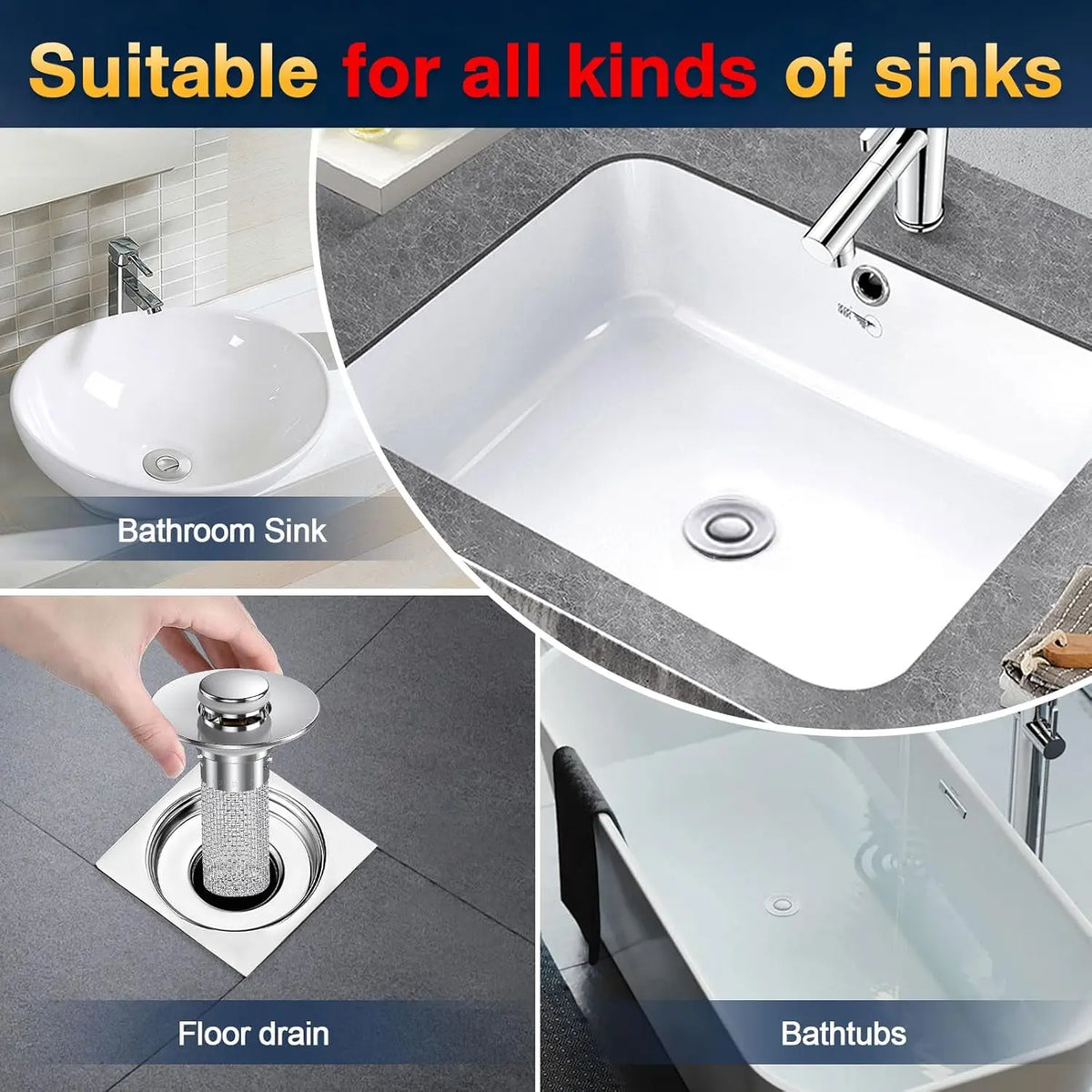 Bathroom sink drain stopper with pop-up filter and removable stainless steel hair catcher by S And B Enterprise