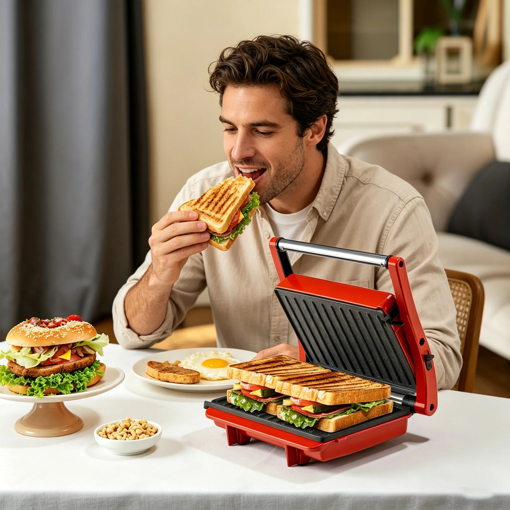 Suslas Cooking 1000W Panini Press Grill Nonstick Plates 2 Slice by S And B Enterprise