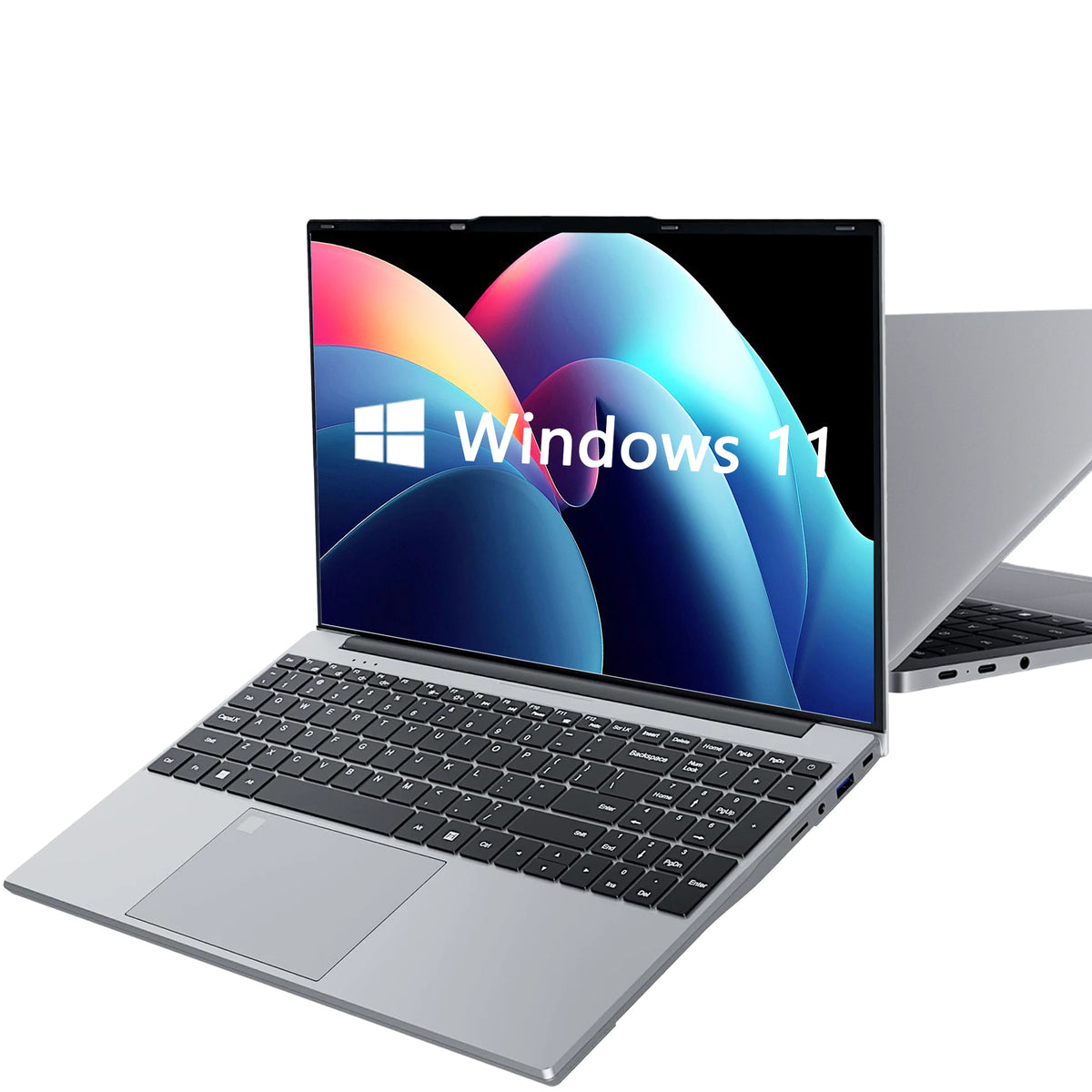 Laptop by S And B Enterprise with Windows 11, 15.6-inch silver body and black keyboard