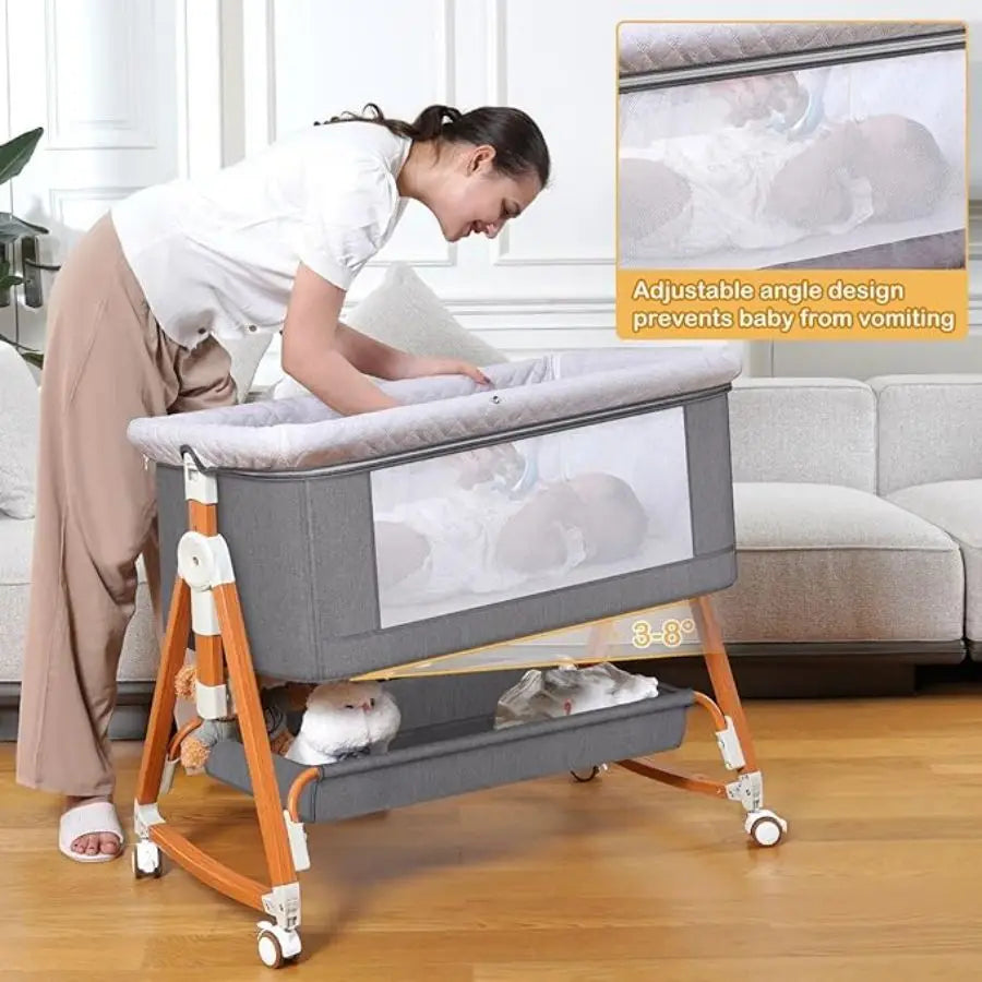 Foldable 3in1 Baby Bassinet Bedside Sleeper with Wheels
