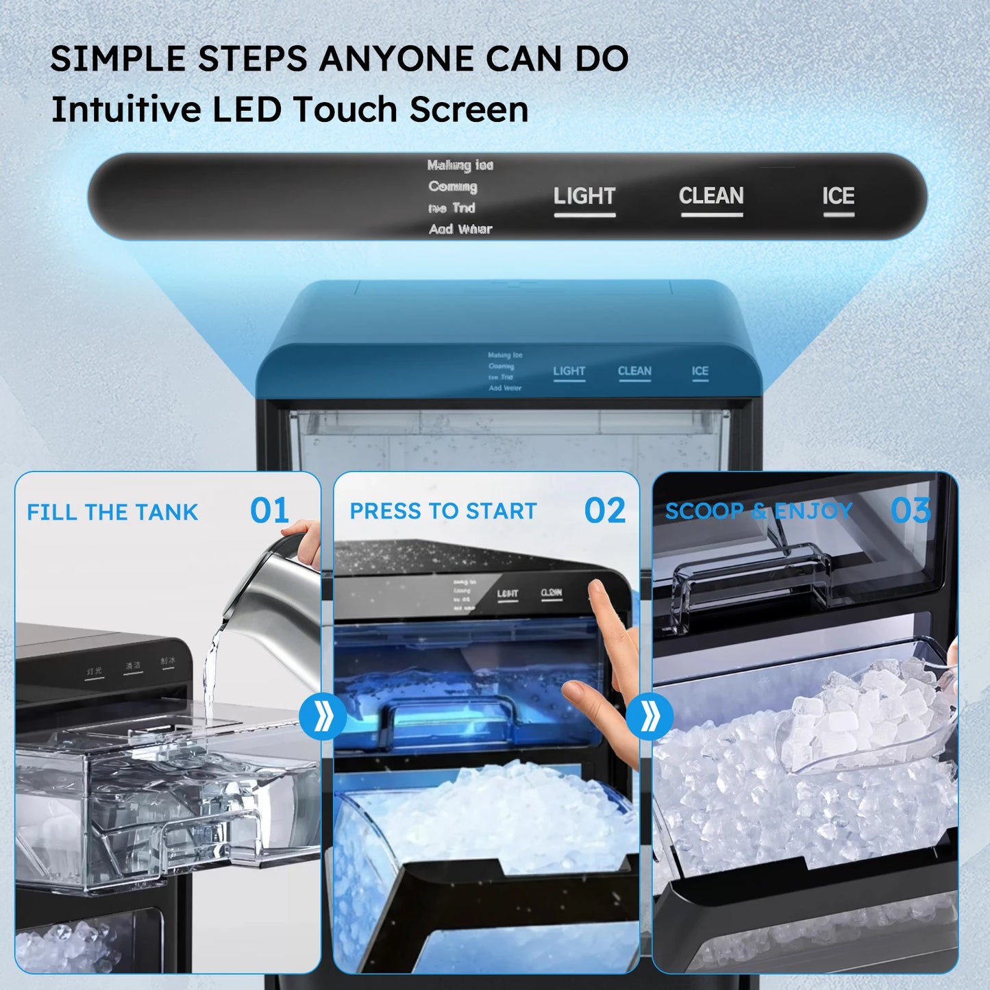 SHICUO Nugget Ice Maker Countertop 44 Lbs Per Day Self-Cleaning