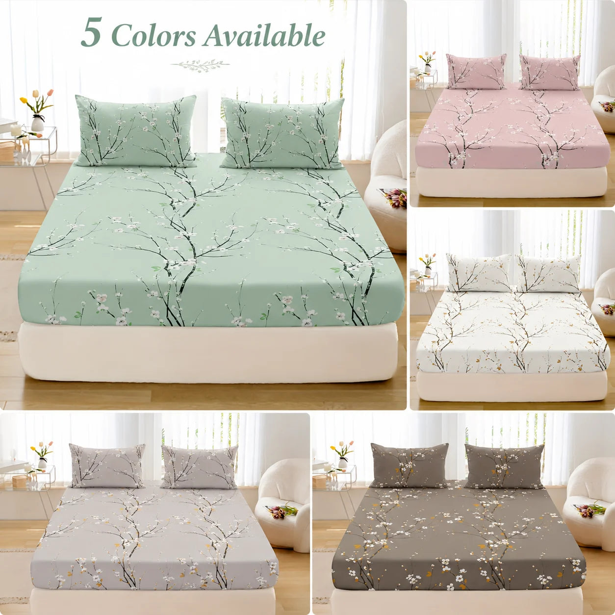 Floral Printed Fitted Sheet Set With 2 Pillowcases Deep Pocket by S And B Enterprise