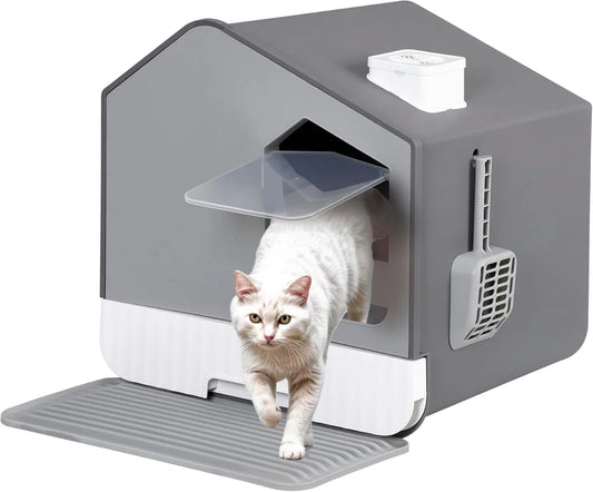 Enclosed Cat Litter Box With Hooded Top And Litter Scoop