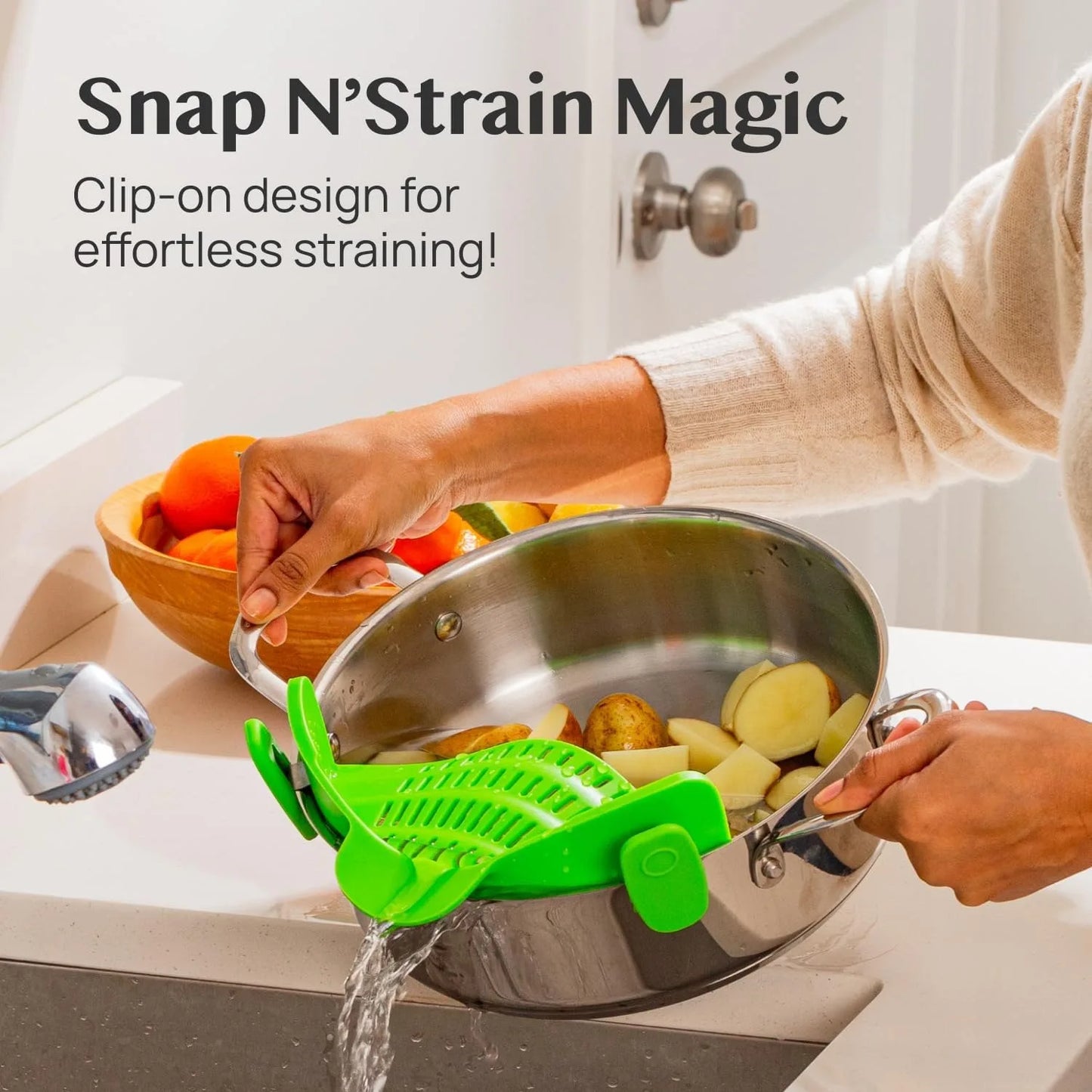 Clip On Silicone Strainer For Pots And Pans Adjustable