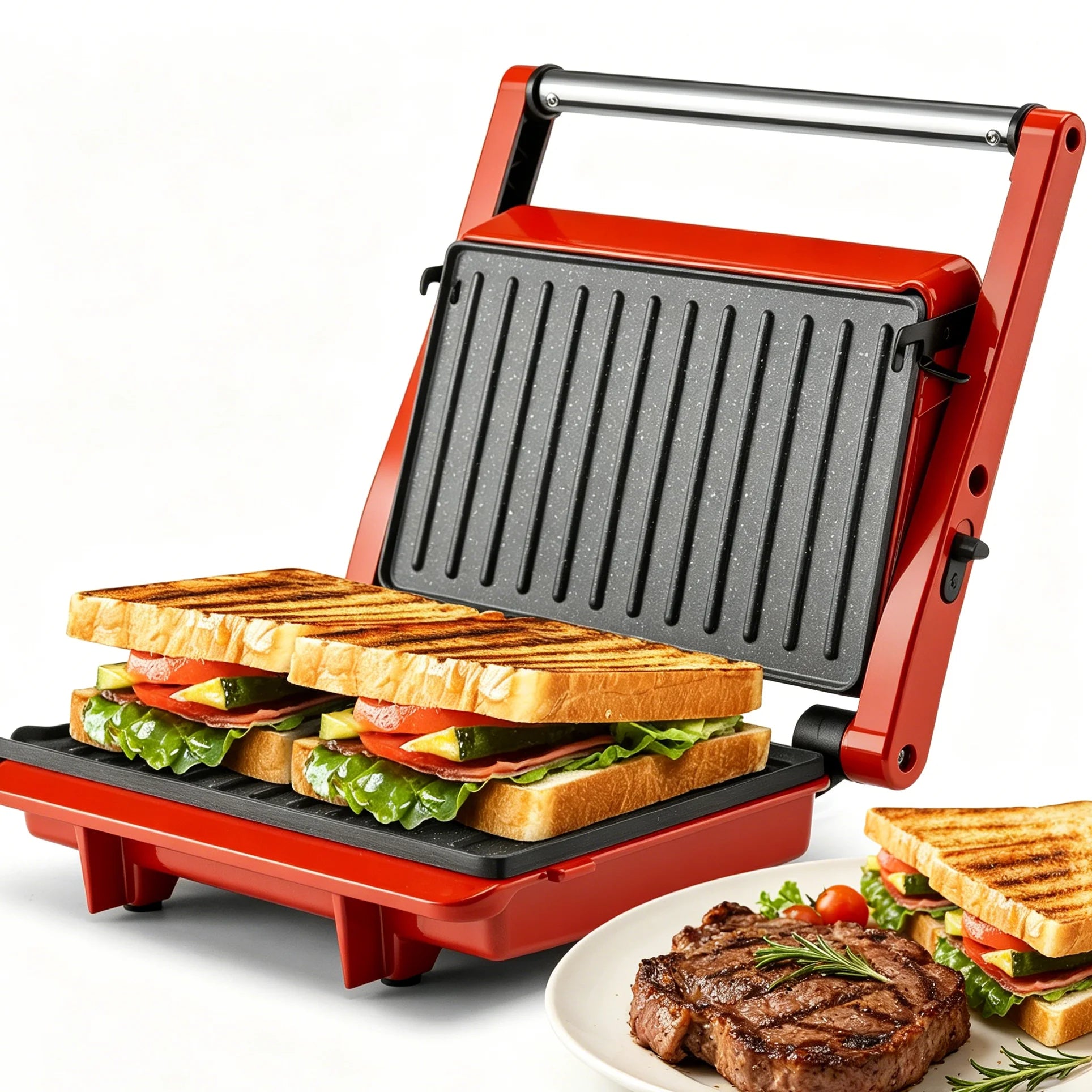 Suslas Cooking 1000W Panini Press Grill Nonstick Plates 2 Slice by S And B Enterprise