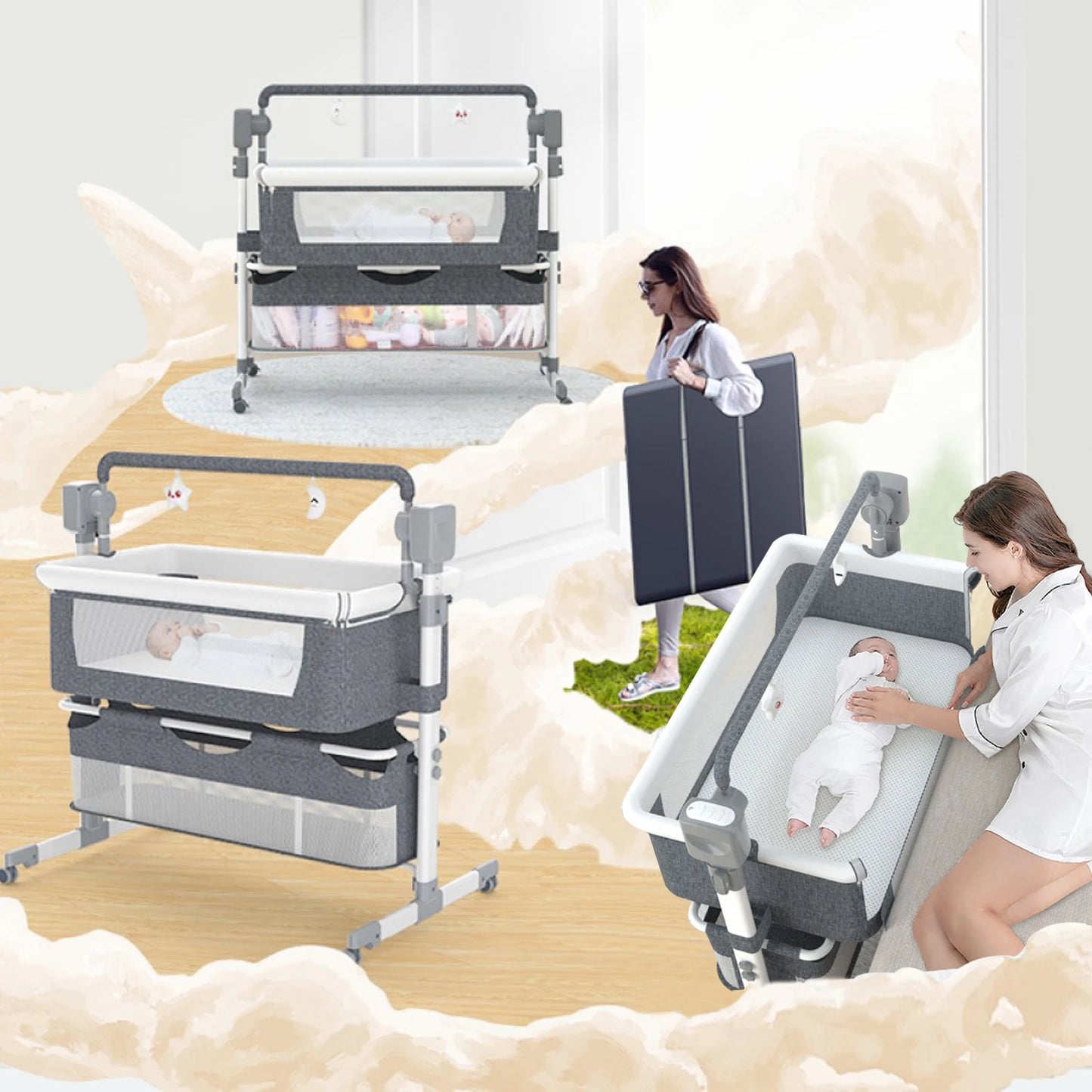 Baby Bassinet With Automatic Rocking And Bedside Sleeper