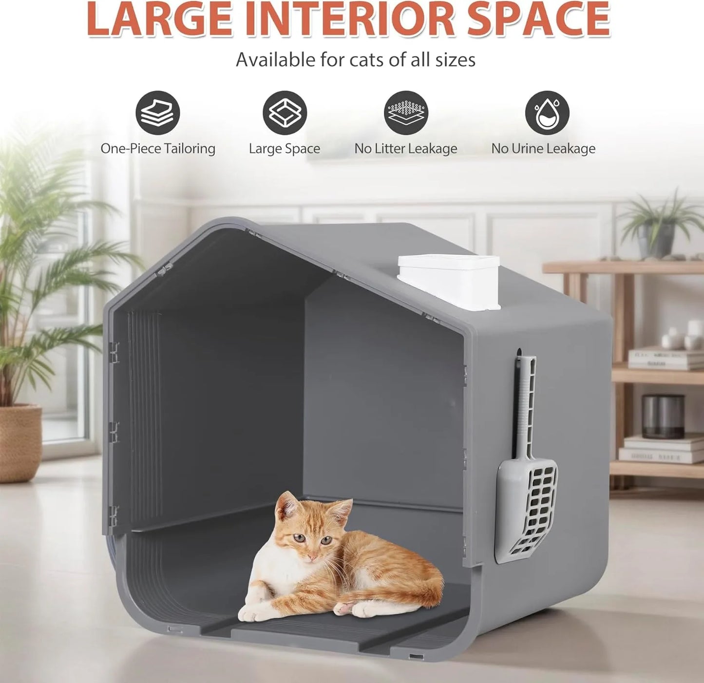 Enclosed Cat Litter Box With Hooded Top And Litter Scoop