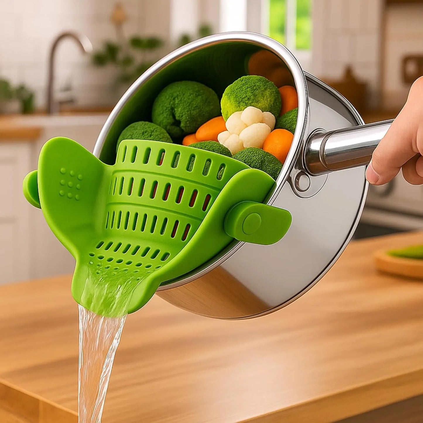Clip On Silicone Strainer For Pots And Pans Adjustable