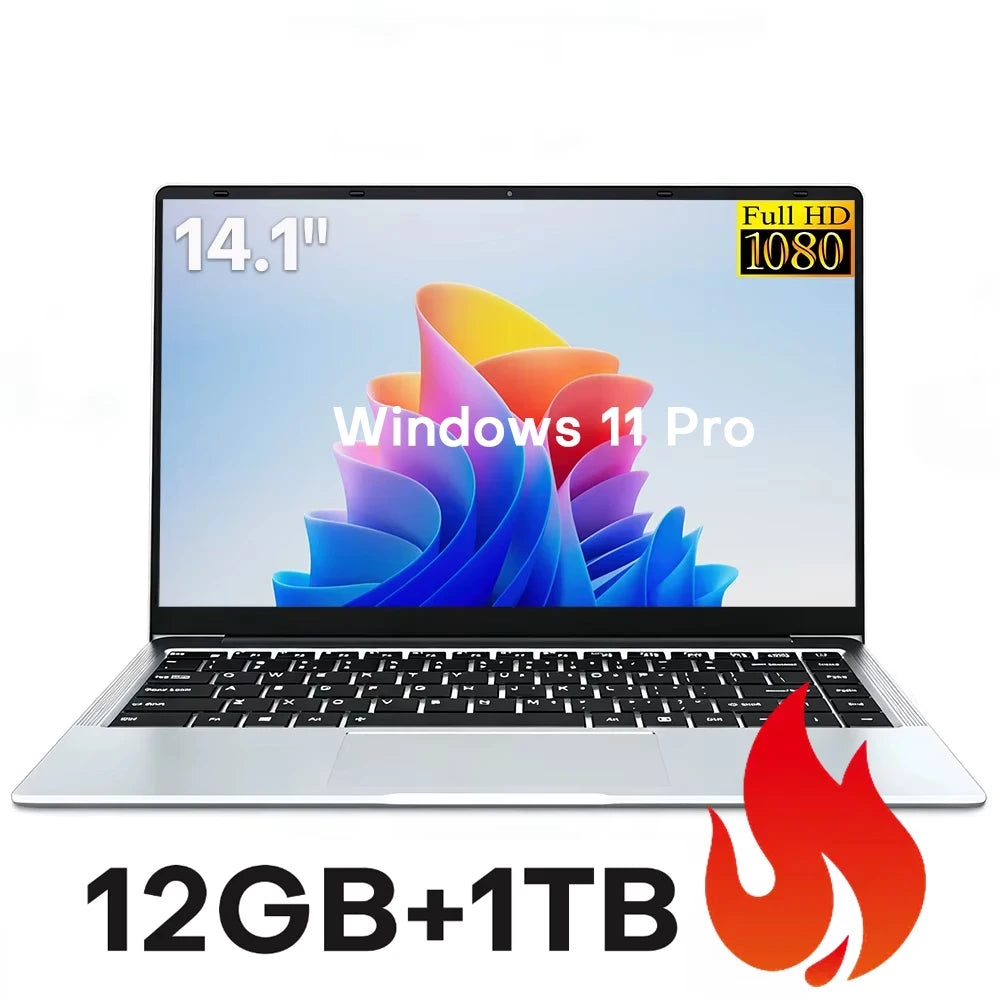 2026 Intel Core Atom A3950 Portable Laptop Computer 14.1 inch HD Gaming Laptop Windows 11 Pro SSD 512GB RAM 12GB RAM PC Notebook