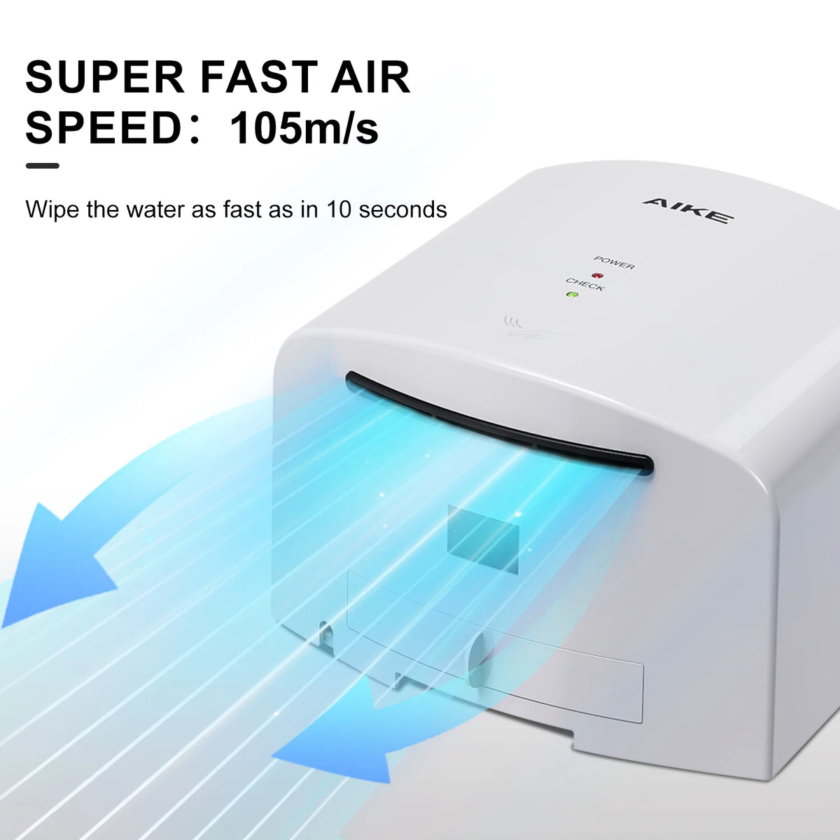 AIKE automatic sensor hand dryer, 1400W high-speed white unit by S And B Enterprise