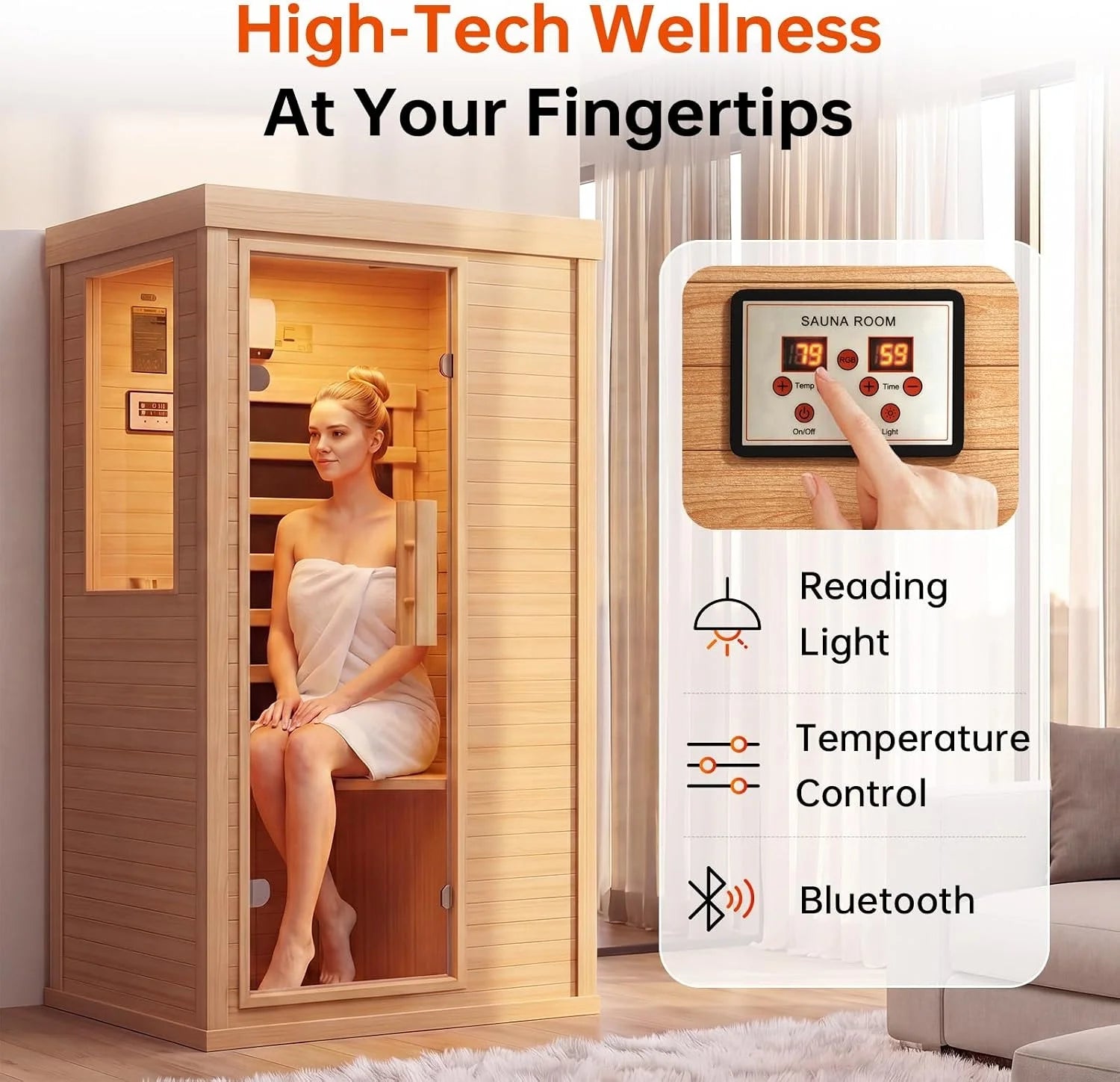 Nordivale 1 Person Wood Infrared Sauna, Canadian Hemlock Traditional Dry Spa Room with Bluetooth & Control Panel, Low EMF Indoor Sauna Cabin (32.67"x27.55"x59.44") by S And B Enterprise