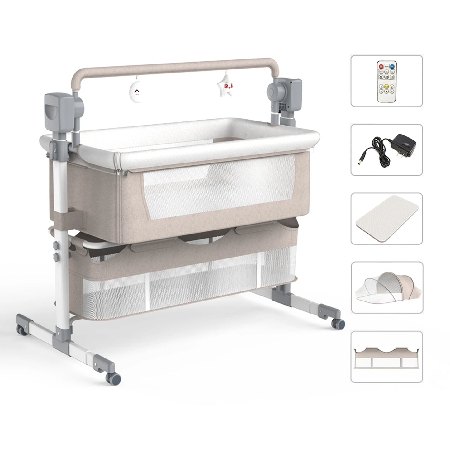 Baby Bassinet With Automatic Rocking And Bedside Sleeper
