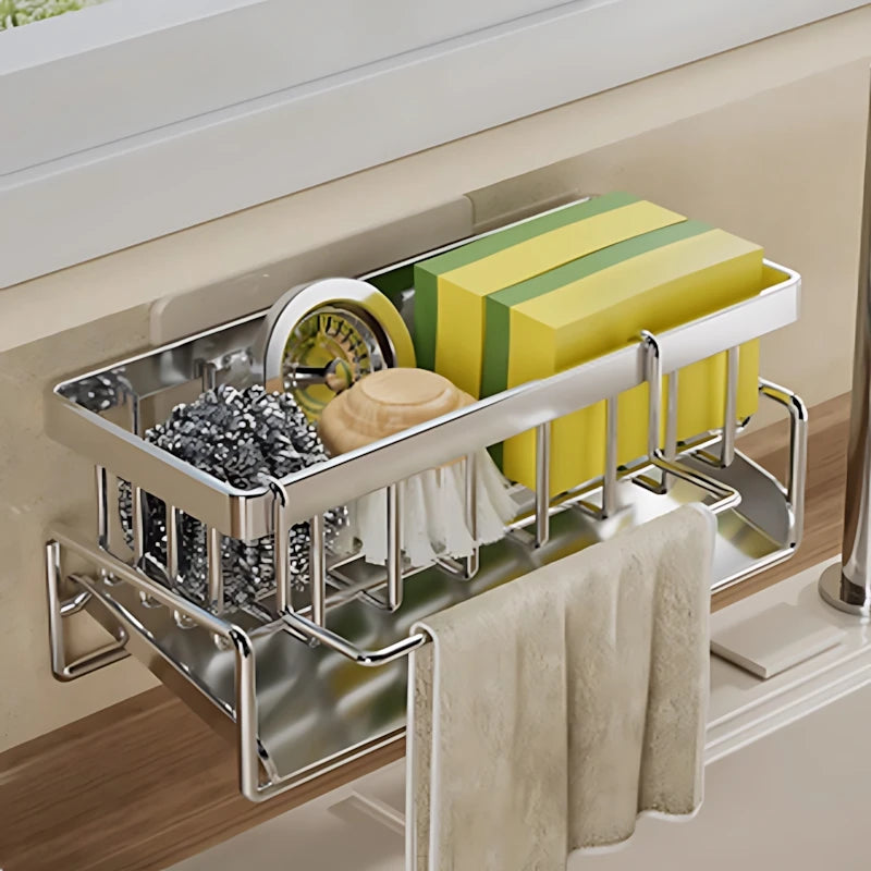 Over-Sink Kitchen Organizer - Sponge Holder & Drying Rack with Faucet Mount, Space-Saving Storage for Sponges and Brushes by S And B Enterprise
