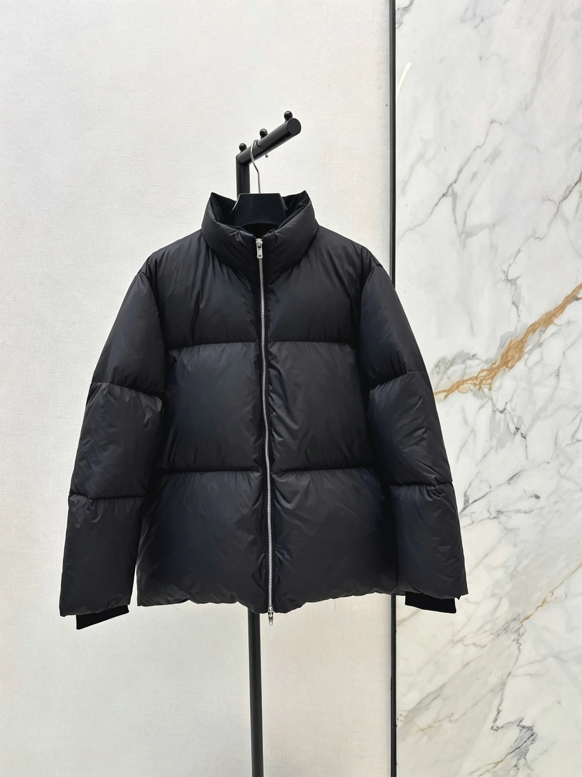 Puffer jacket ZX5708 for women, black stand-collar, loose short fit by S And B Enterprise