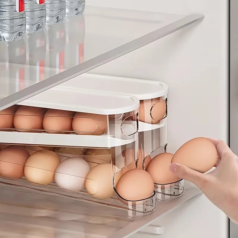 Bilayer Fridge Egg Storage Box Automatic Rolling Eggs Holder Rack Ladder Style Refrigerator Eggs Dispenser Egg Organizer Holder