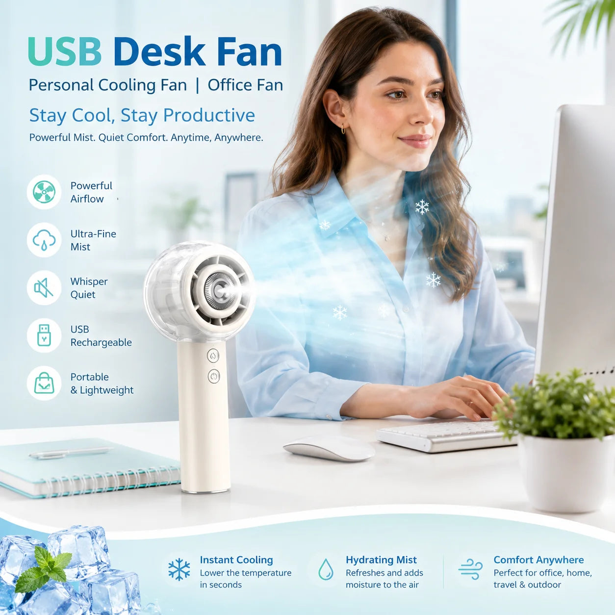 Portable Misting Handheld Fan 6000mAh Rechargeable Battery For Travel by S And B Enterprise