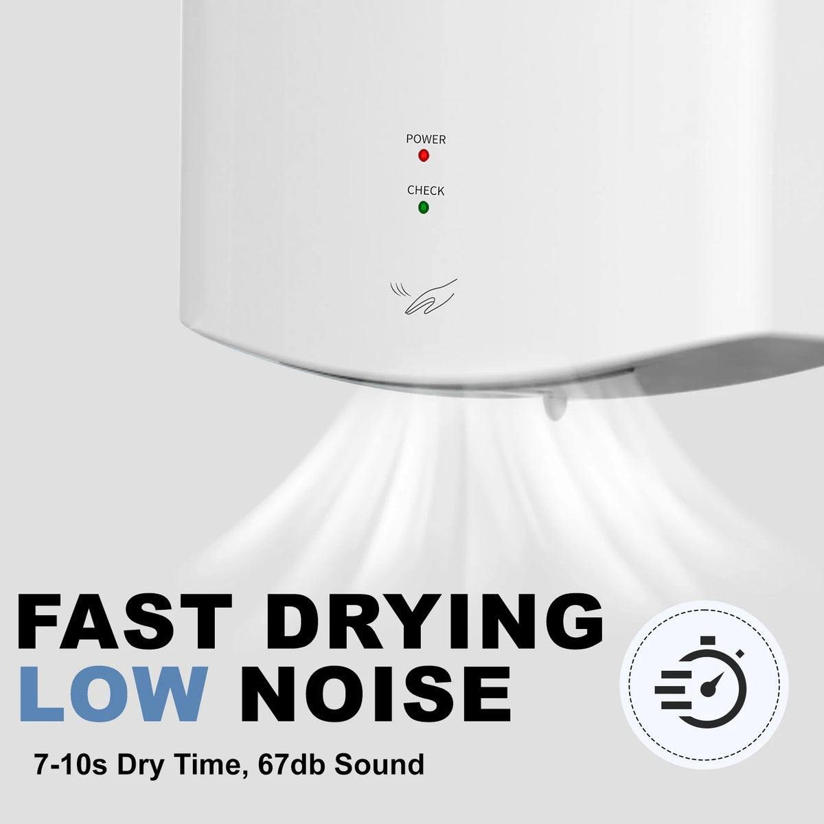 AIKE automatic sensor hand dryer, white 1400W high-speed unit with power and check indicator lights