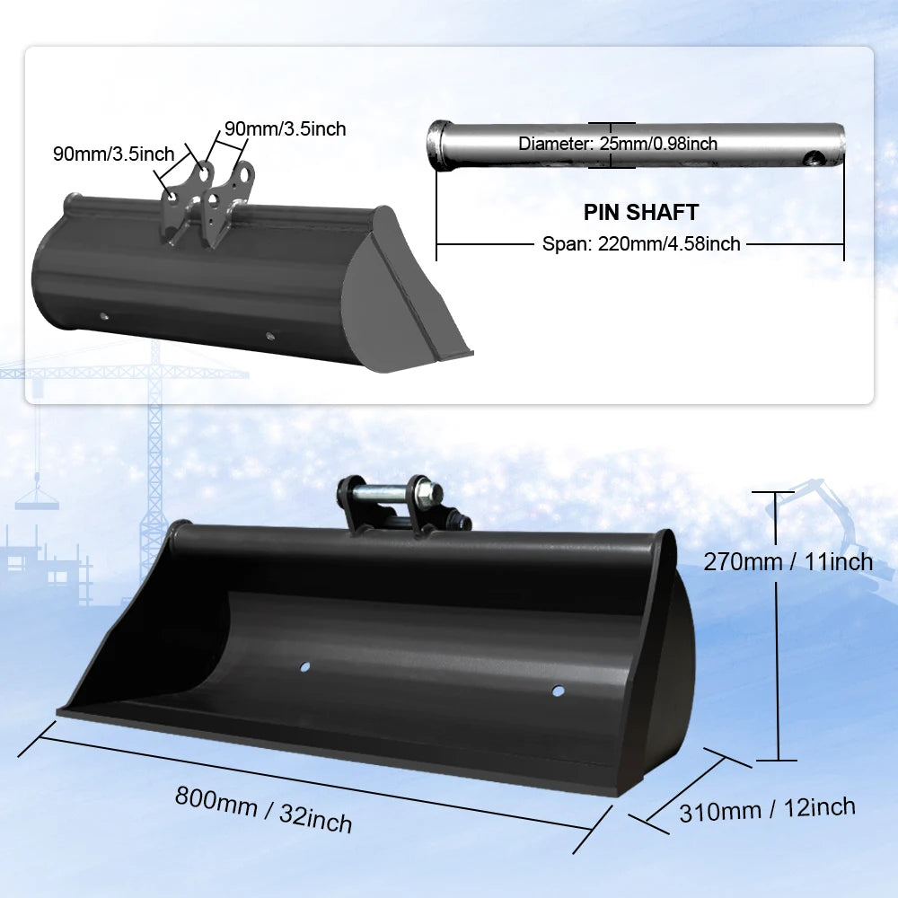 Huayee Toothless Bucket for Small Excavators With Pin