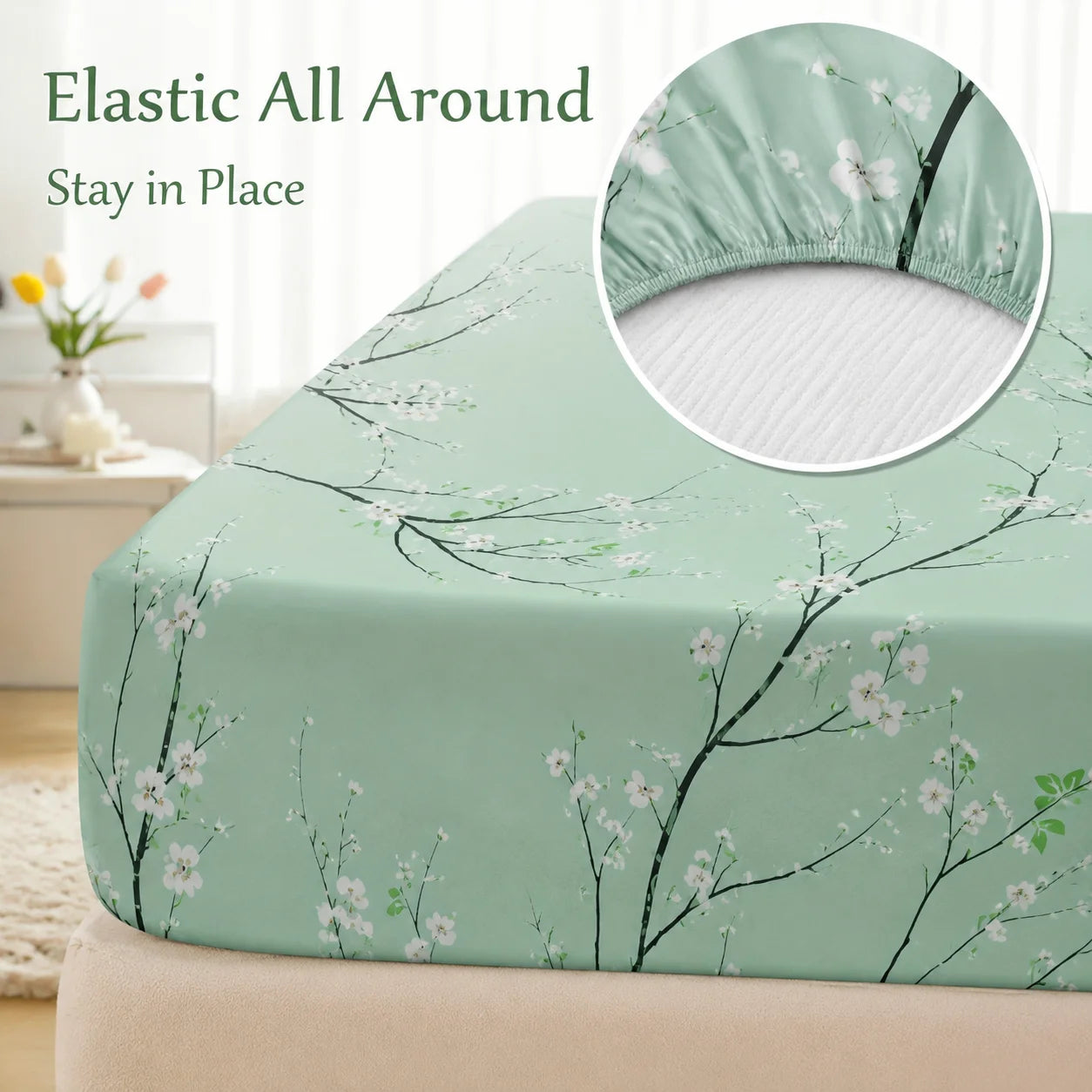 Floral Printed Fitted Sheet Set With 2 Pillowcases Deep Pocket by S And B Enterprise