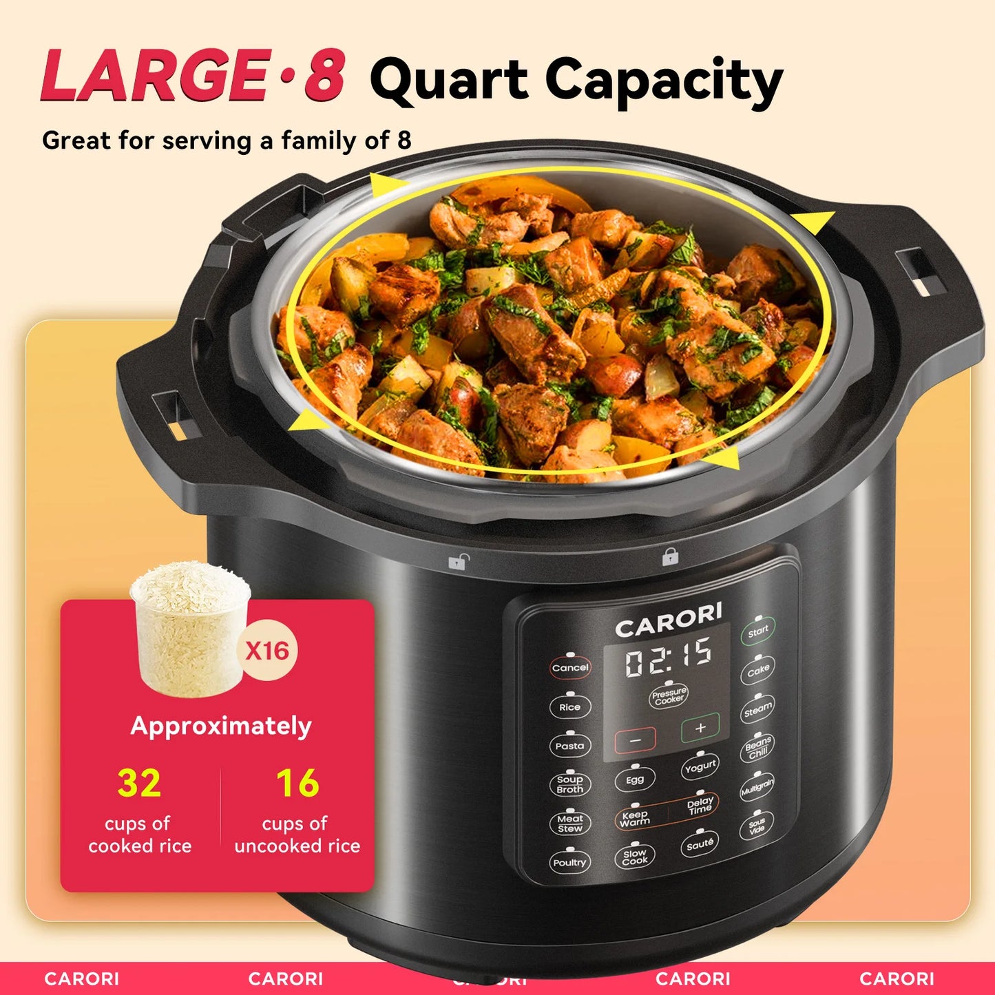 Carori 1200W 12-In-1 Electric Pressure Cooker Multicooker