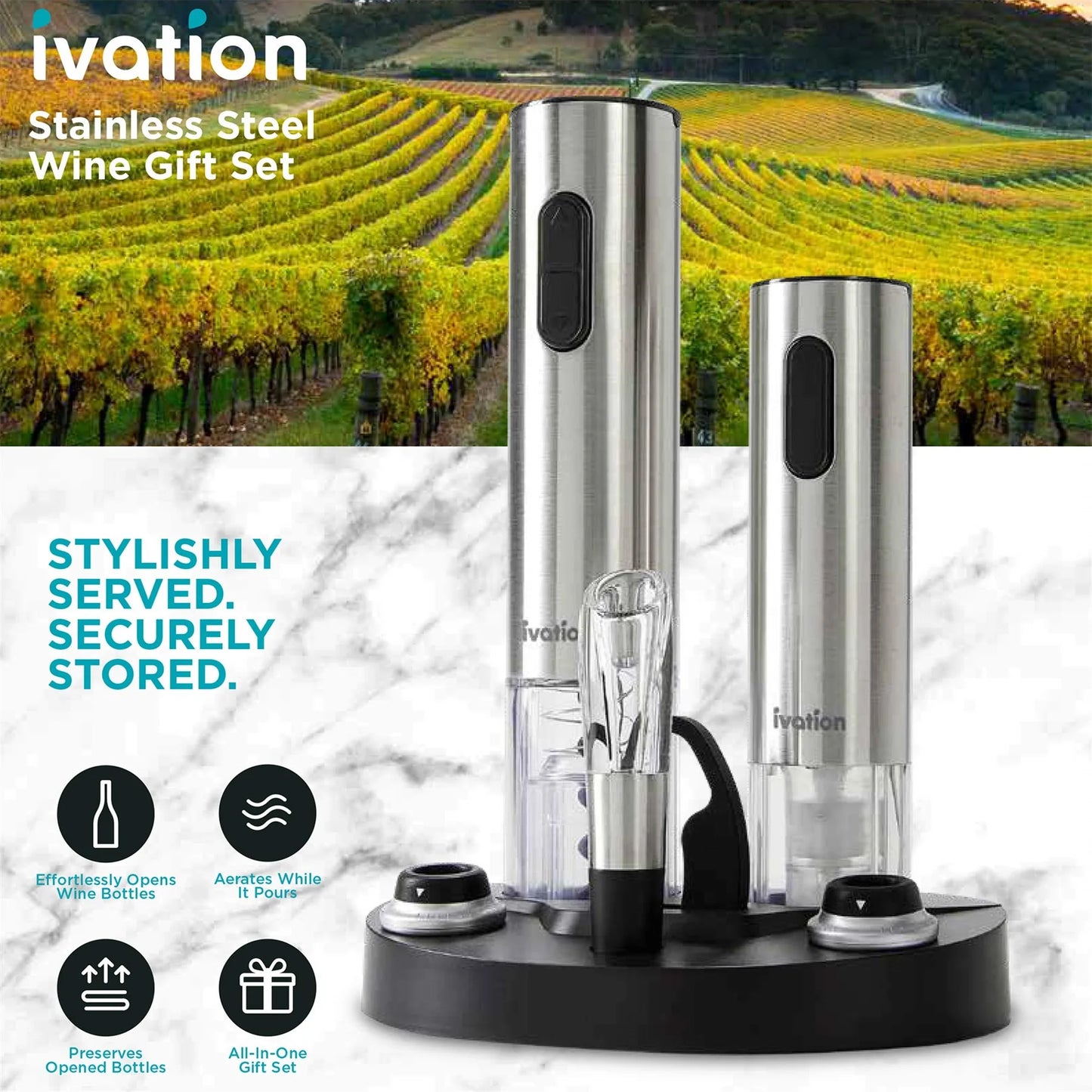 IVATION 7-Piece Wine Gift Set With Electric Opener And Aerator
