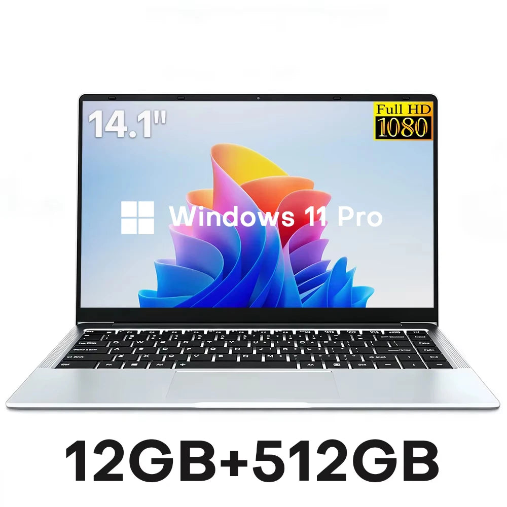 2026 Intel Core Atom A3950 Portable Laptop Computer 14.1 inch HD Gaming Laptop Windows 11 Pro SSD 512GB RAM 12GB RAM PC Notebook